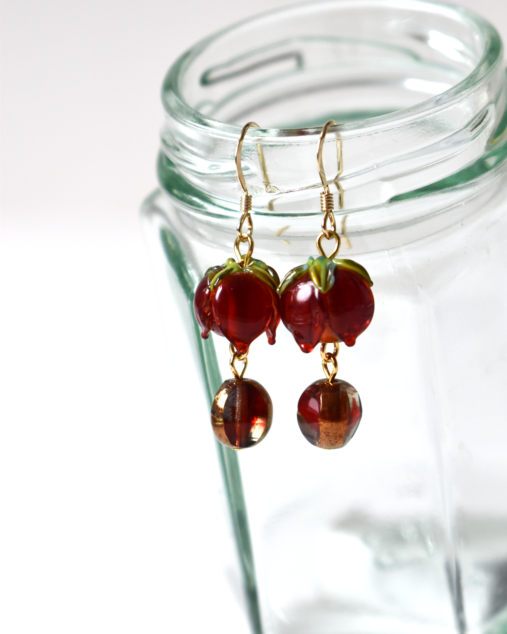 Deep Red Flower Bud Earrings