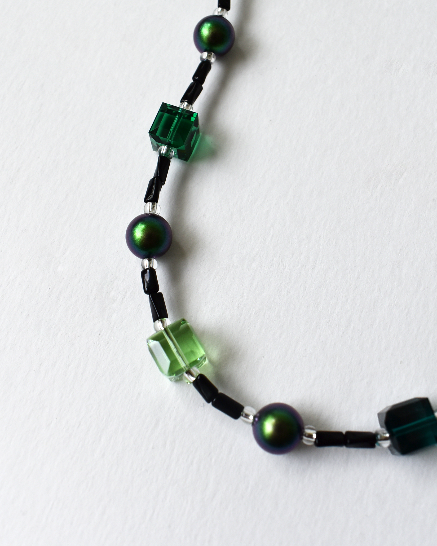 Green Pearl & Glass Crystal Cube Necklace