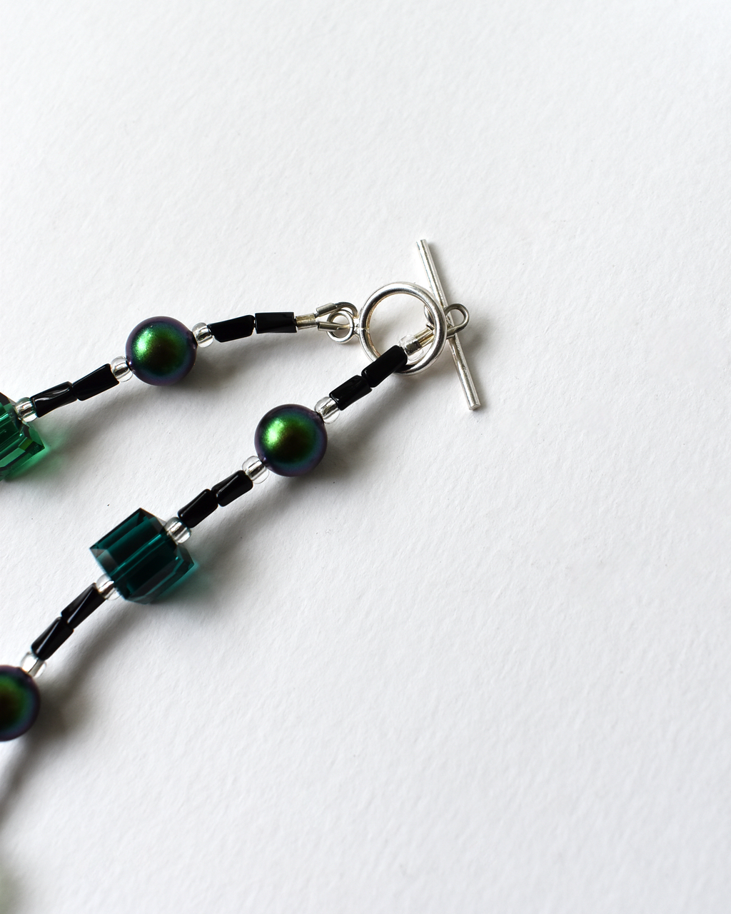 Green Pearl & Glass Crystal Cube Necklace