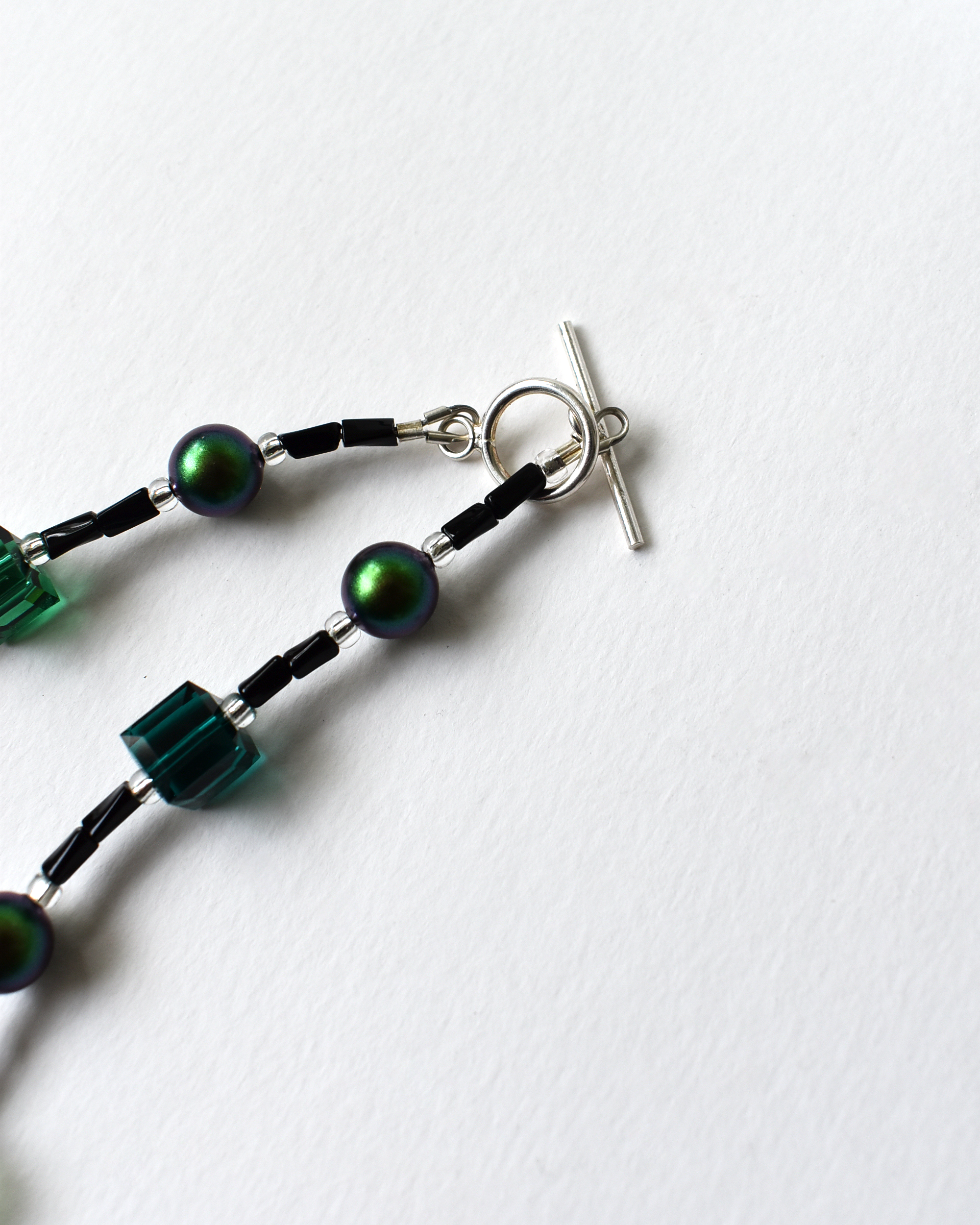 Green Pearl & Glass Crystal Cube Necklace