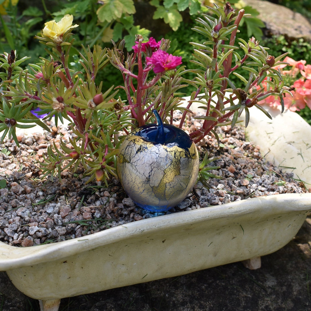 Blue Gold Leaf Glass Apple - Corley Studio Shop