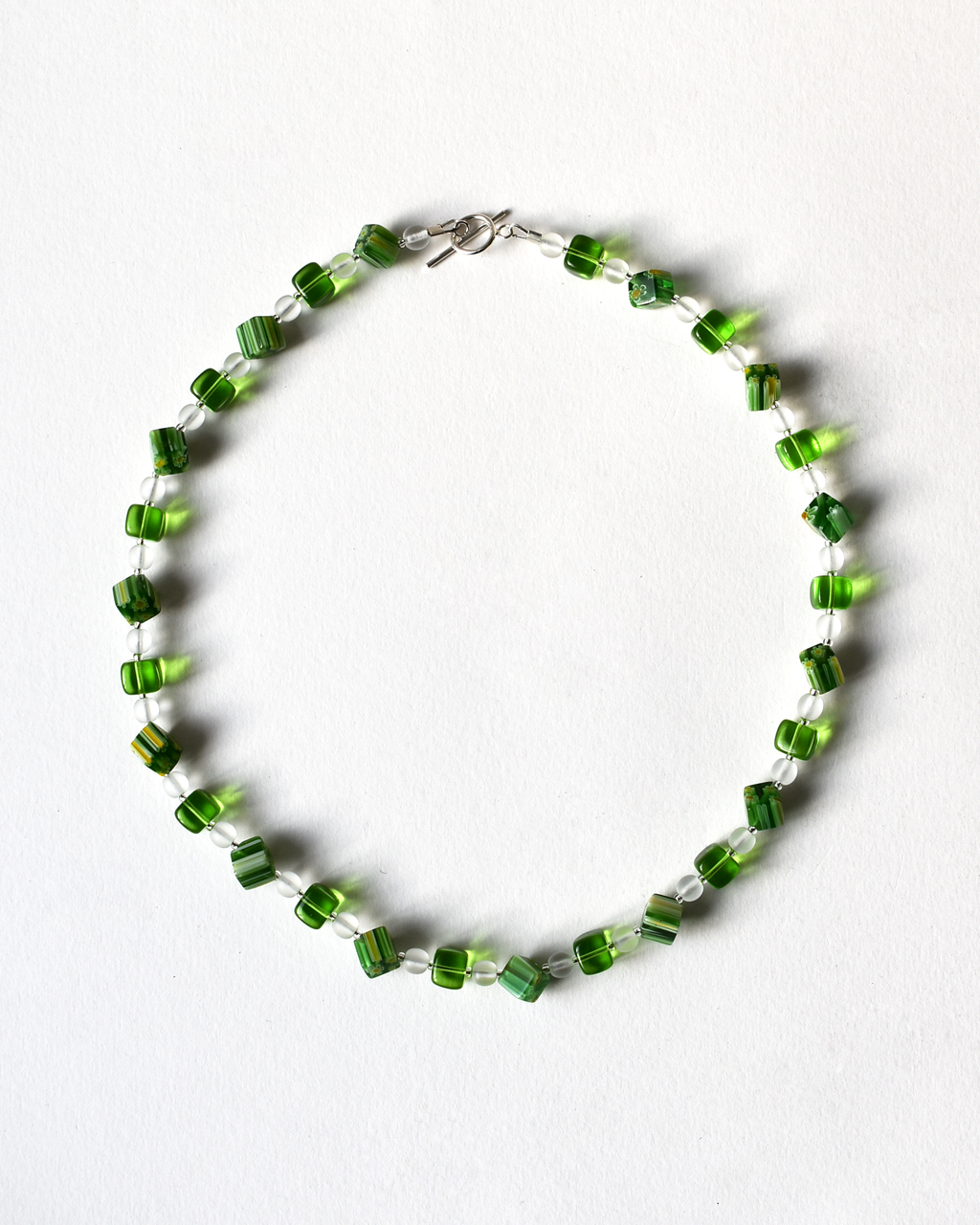 Millefiori Green Cube Beaded Necklace