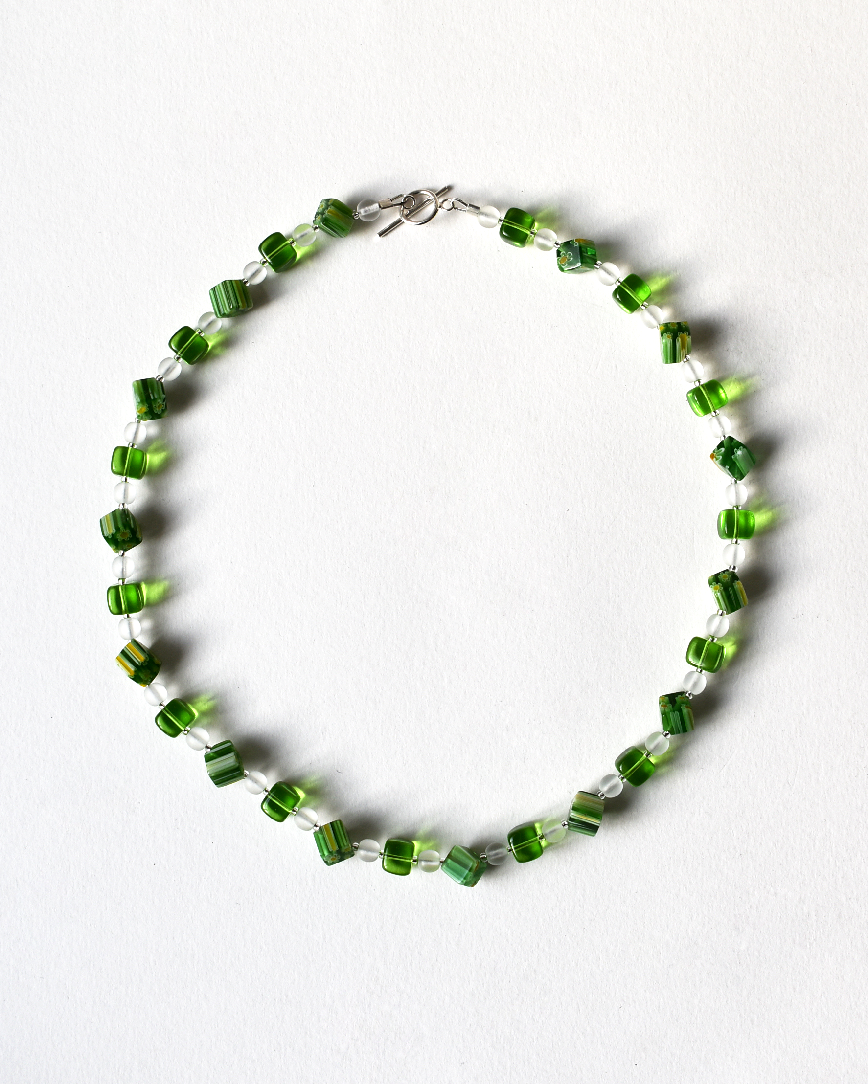 Millefiori Green Cube Beaded Necklace