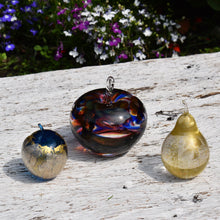 Load image into Gallery viewer, Blue Gold Leaf Glass Apple - Corley Studio Shop
