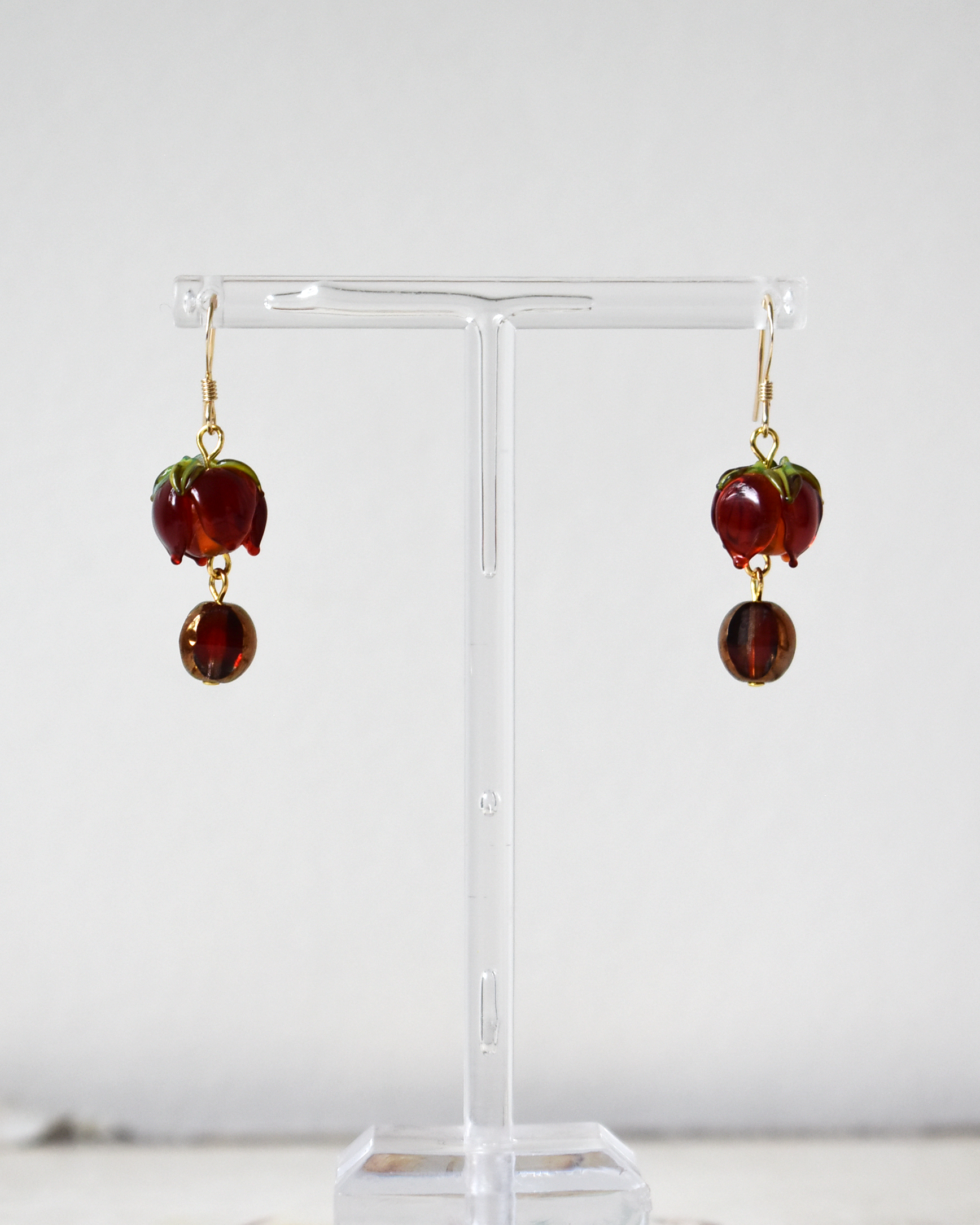 Deep Red Flower Bud Earrings