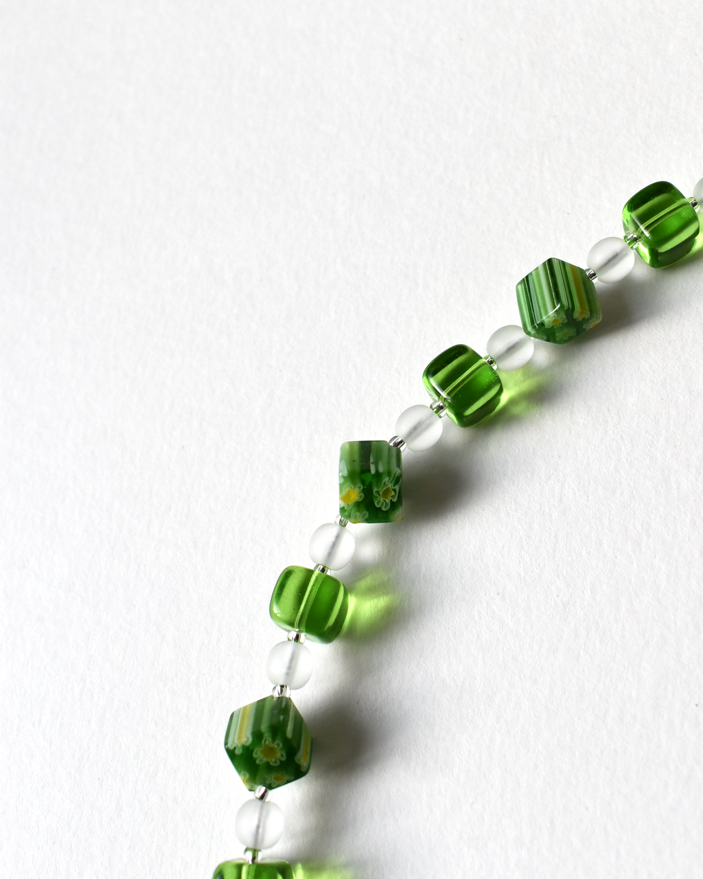 Millefiori Green Cube Beaded Necklace