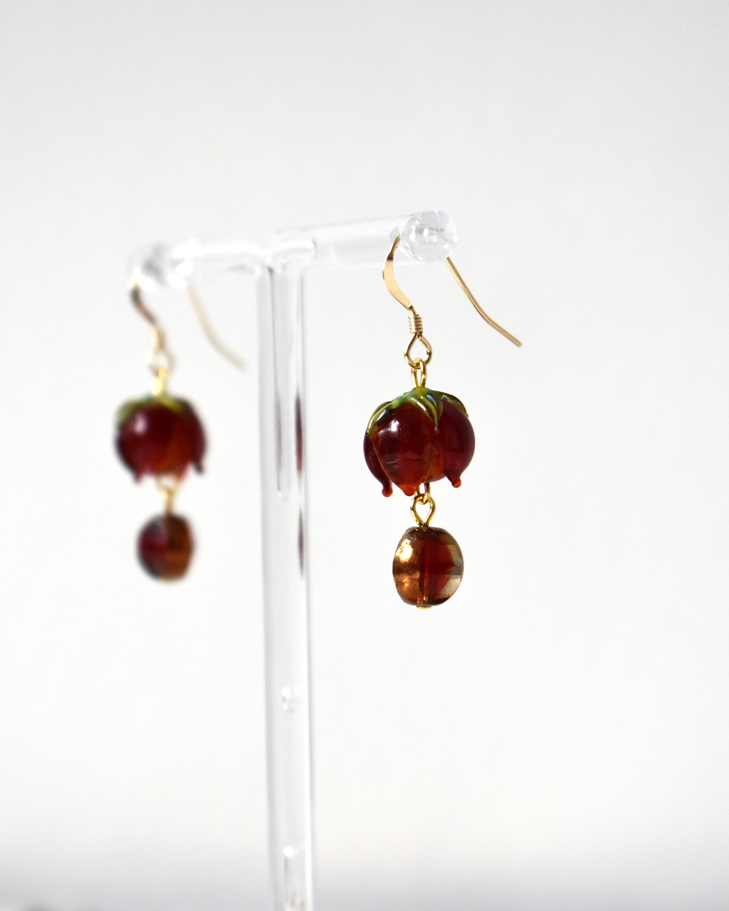 Deep Red Flower Bud Earrings