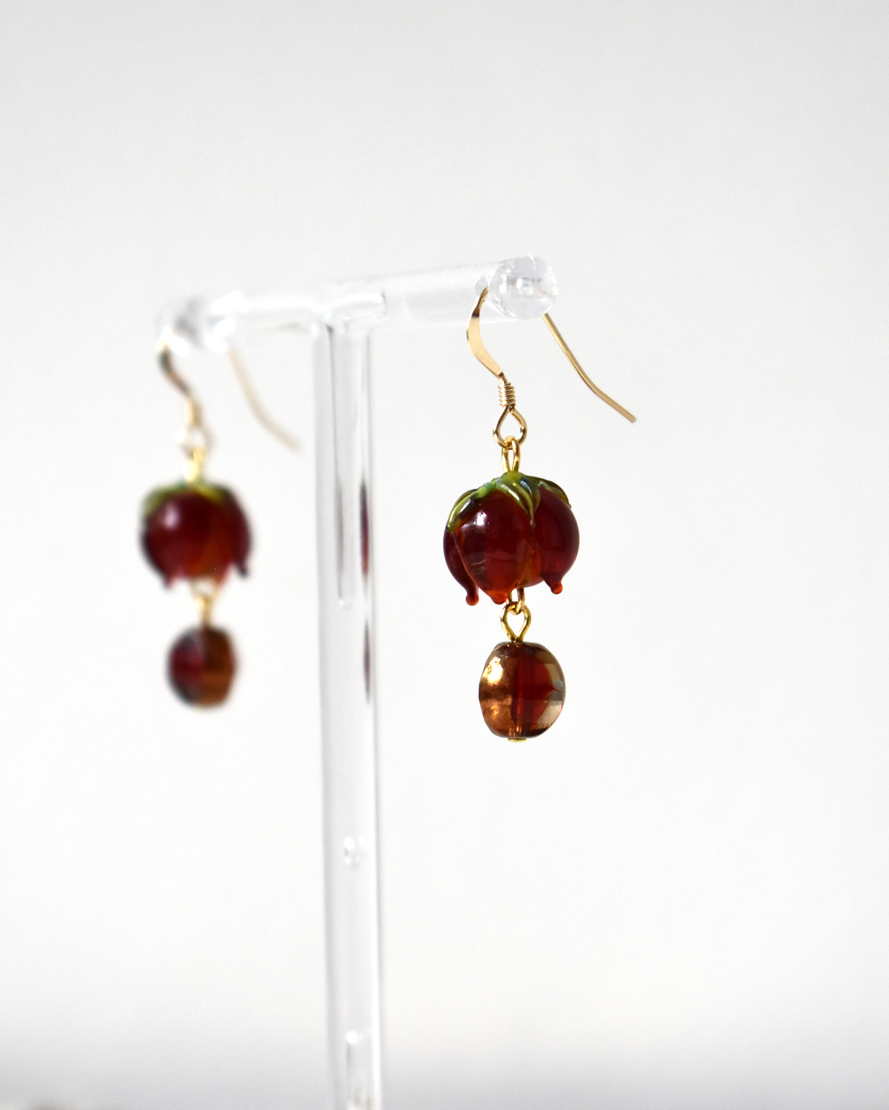 Deep Red Flower Bud Earrings