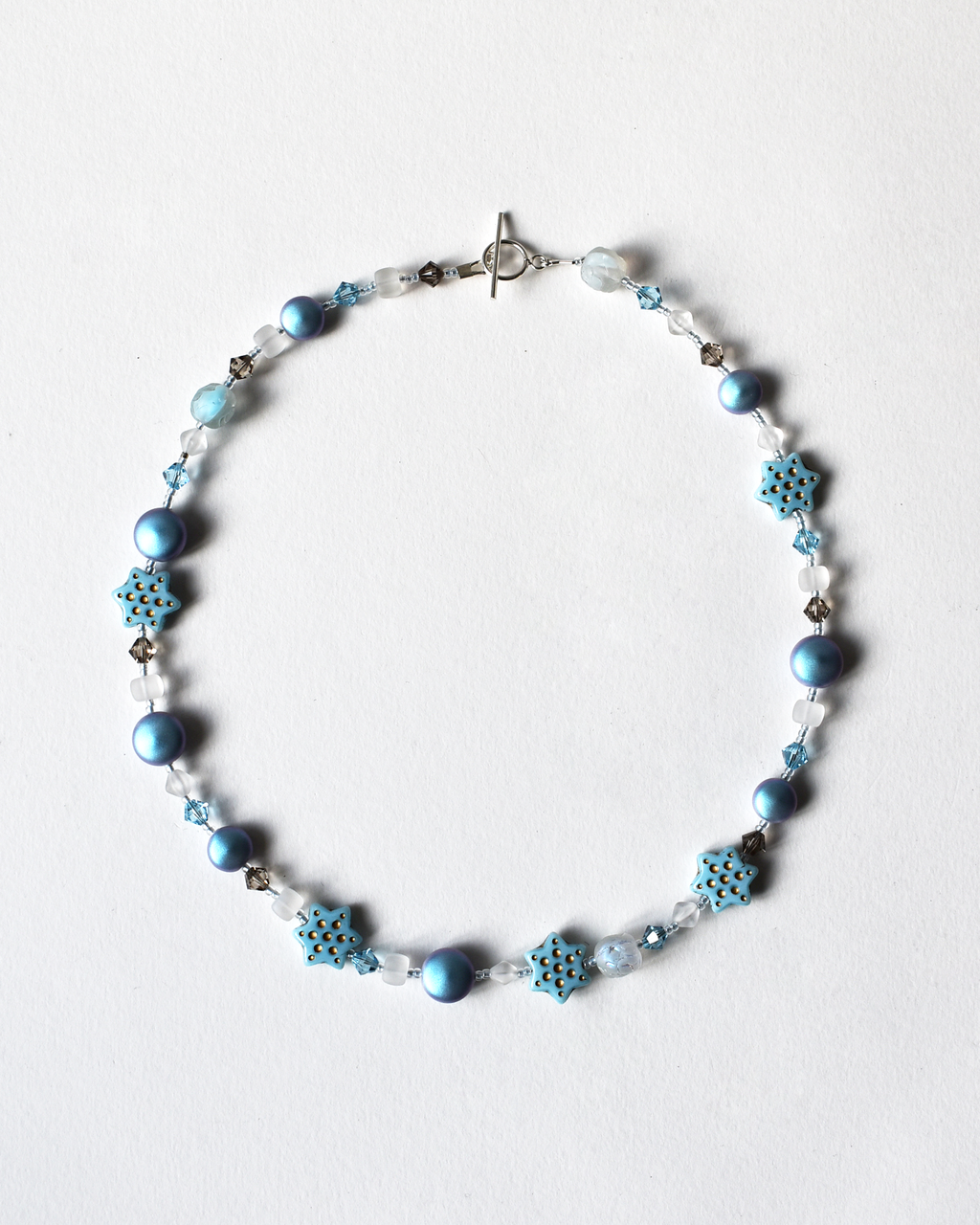 Pale Blue Shimmer Star Beaded Necklace
