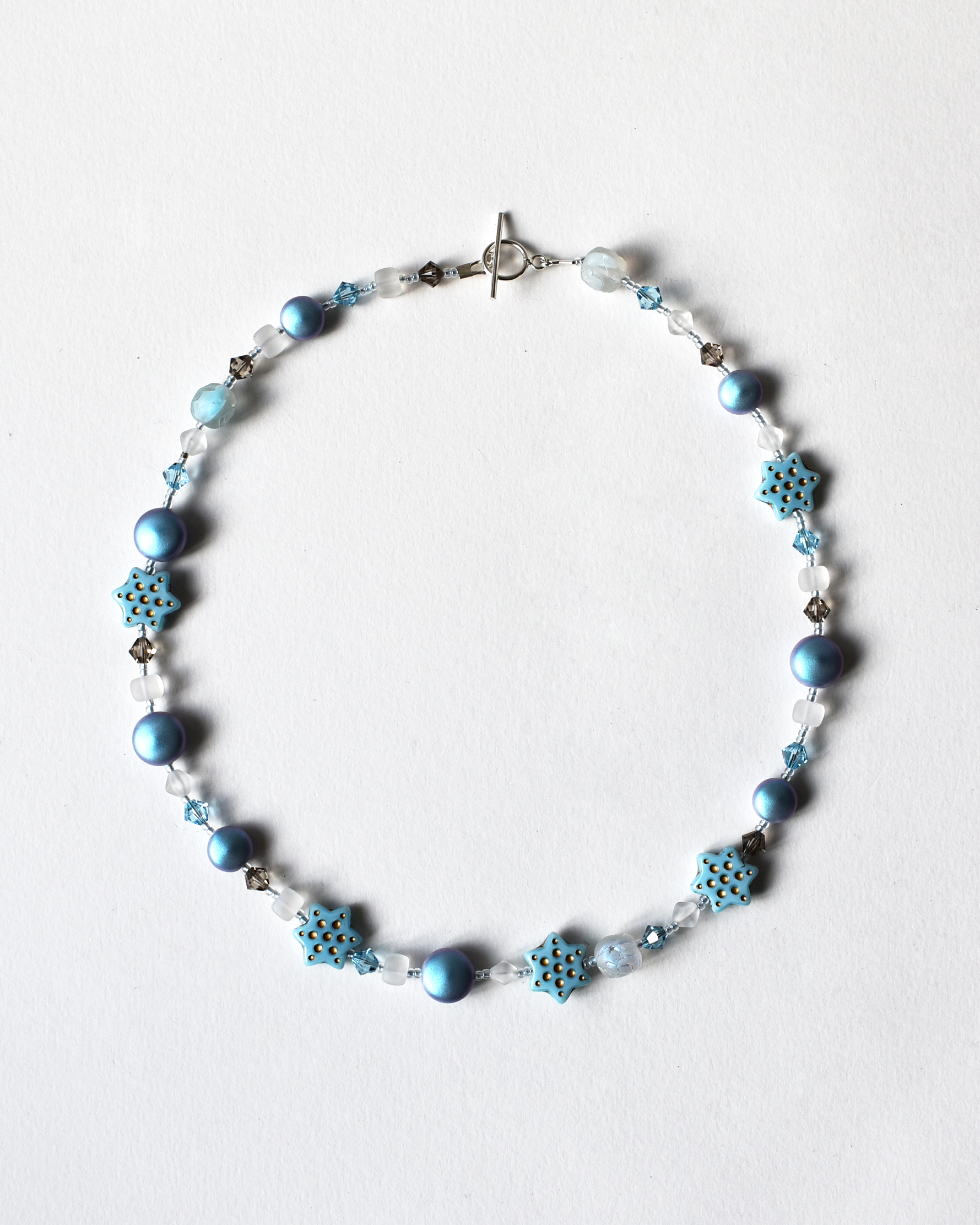 Pale Blue Shimmer Star Beaded Necklace
