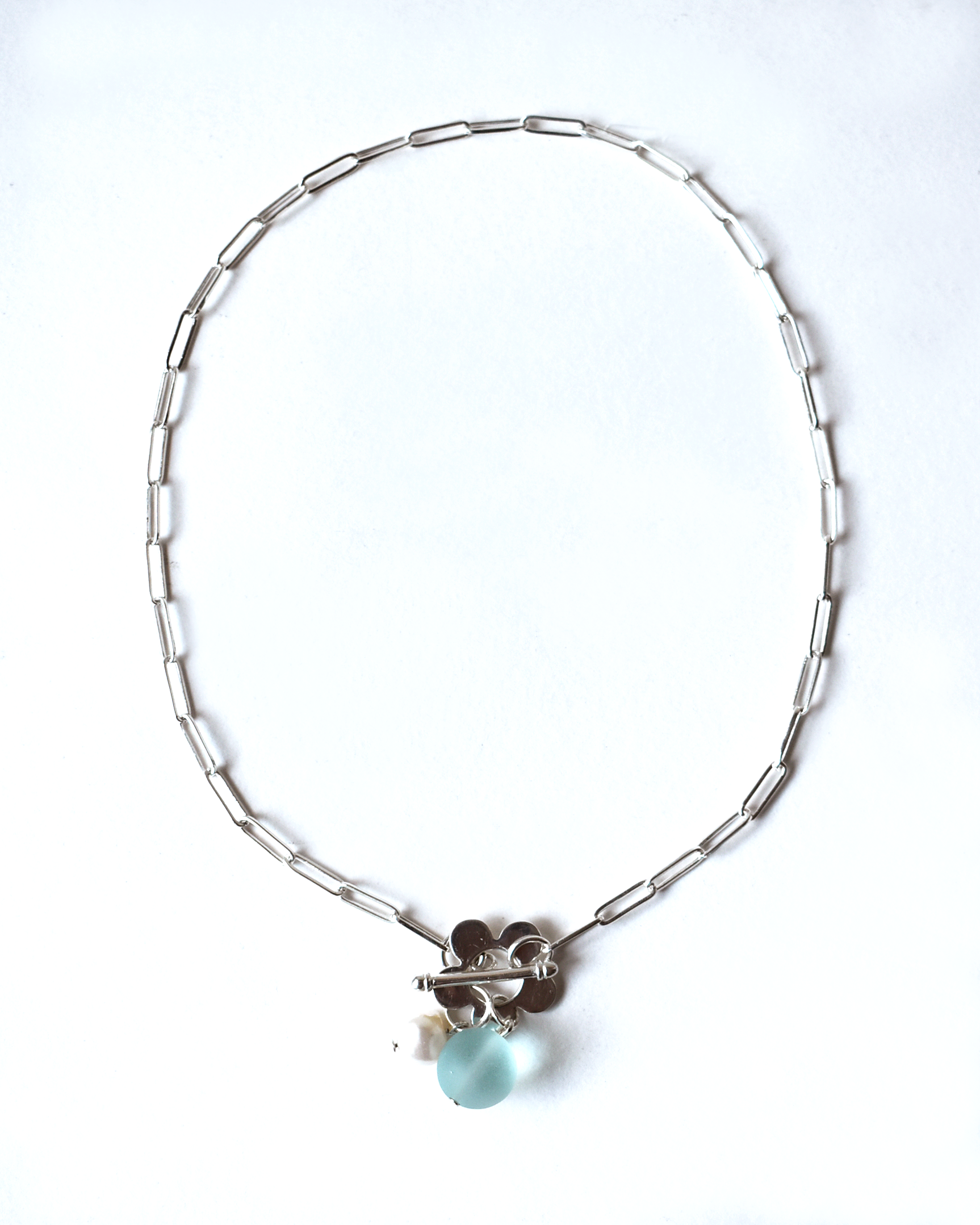 Blue Bead Flower Toggle Necklace