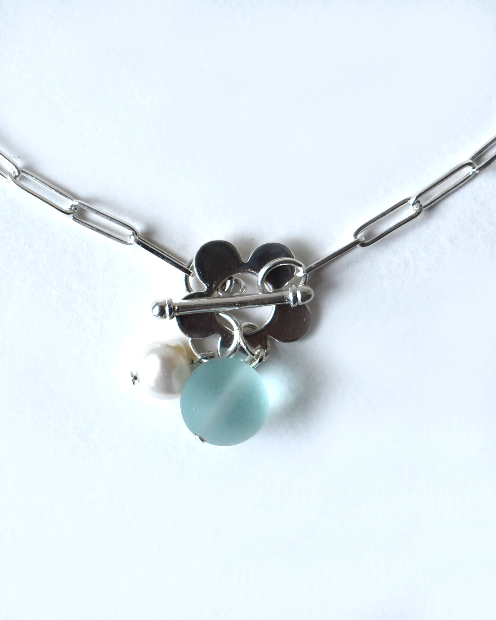 Blue Bead Flower Toggle Necklace