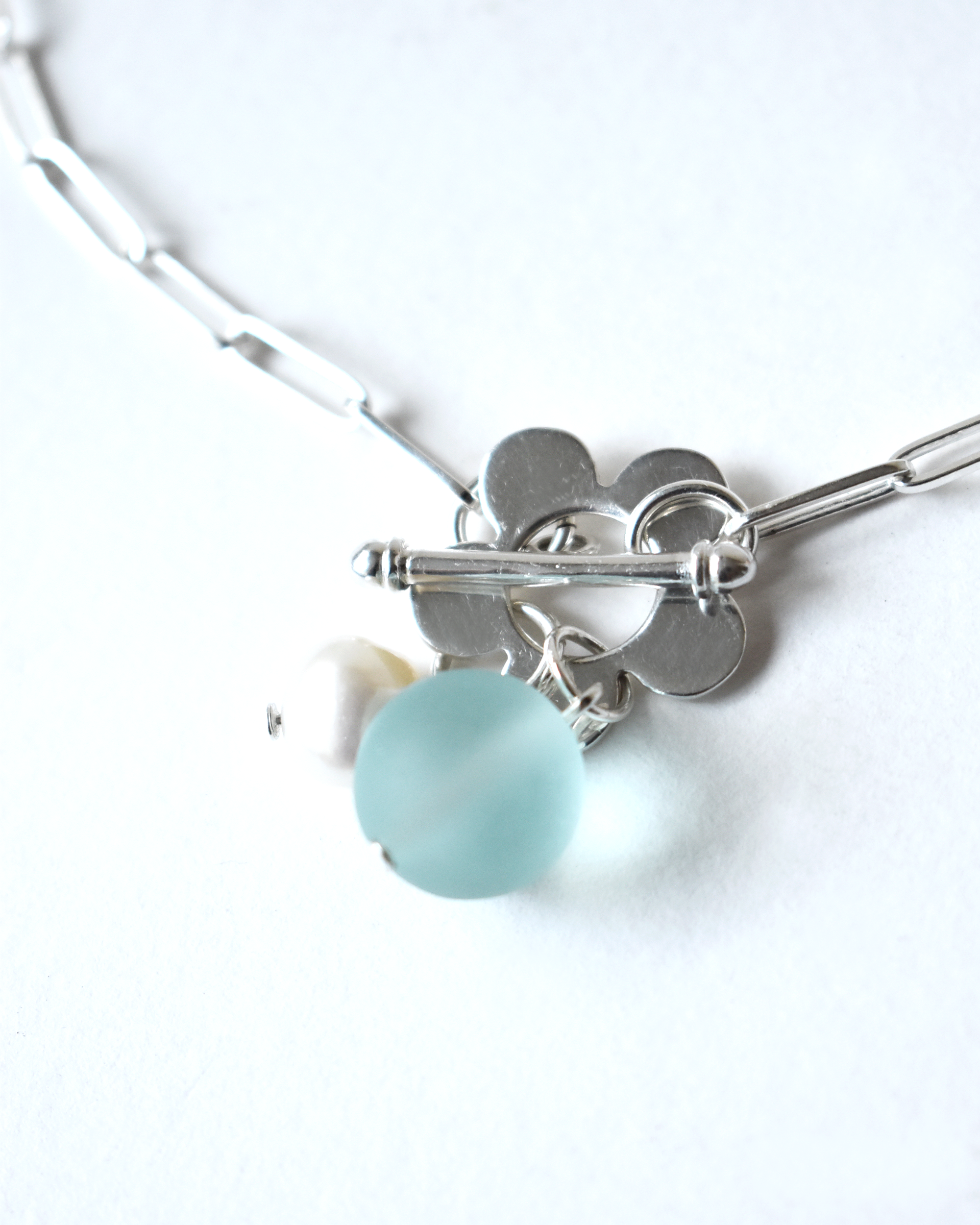 Blue Bead Flower Toggle Necklace