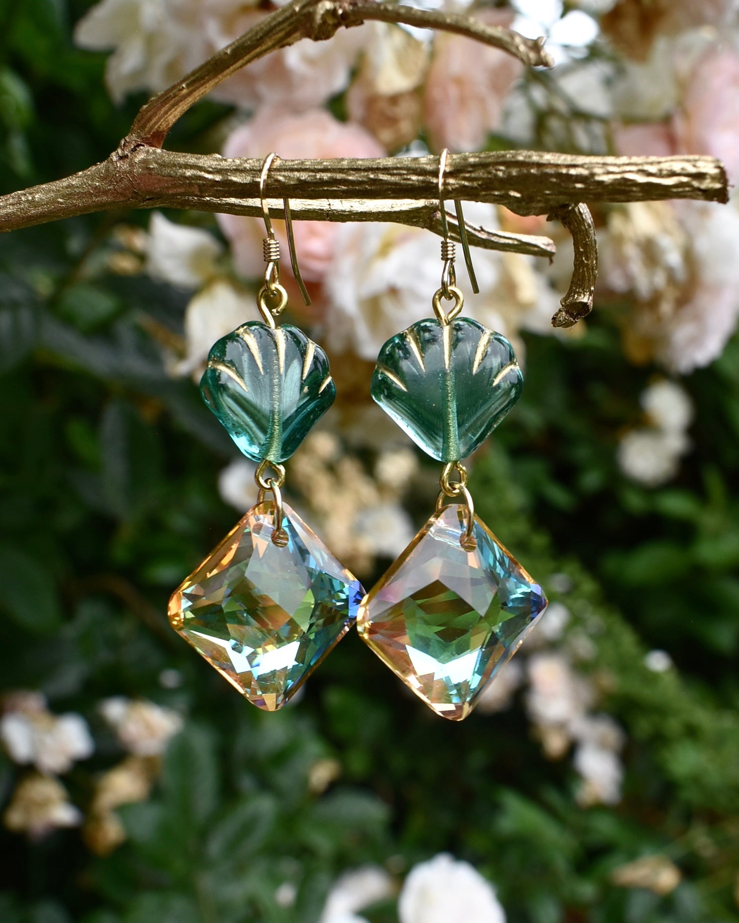 'Soft Coral' Crystal Drop Hook Earrings