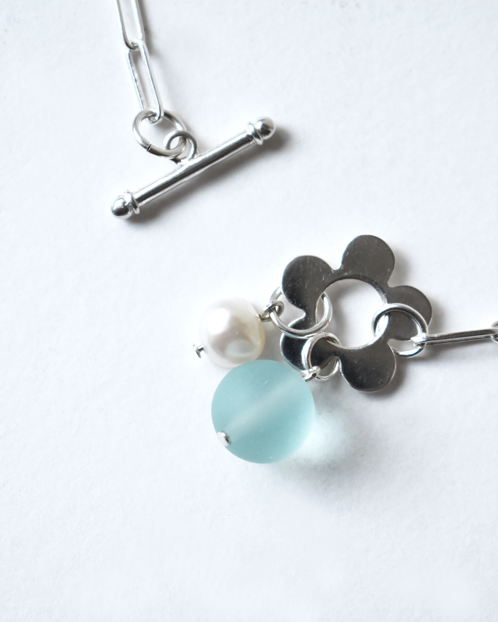 Blue Bead Flower Toggle Necklace