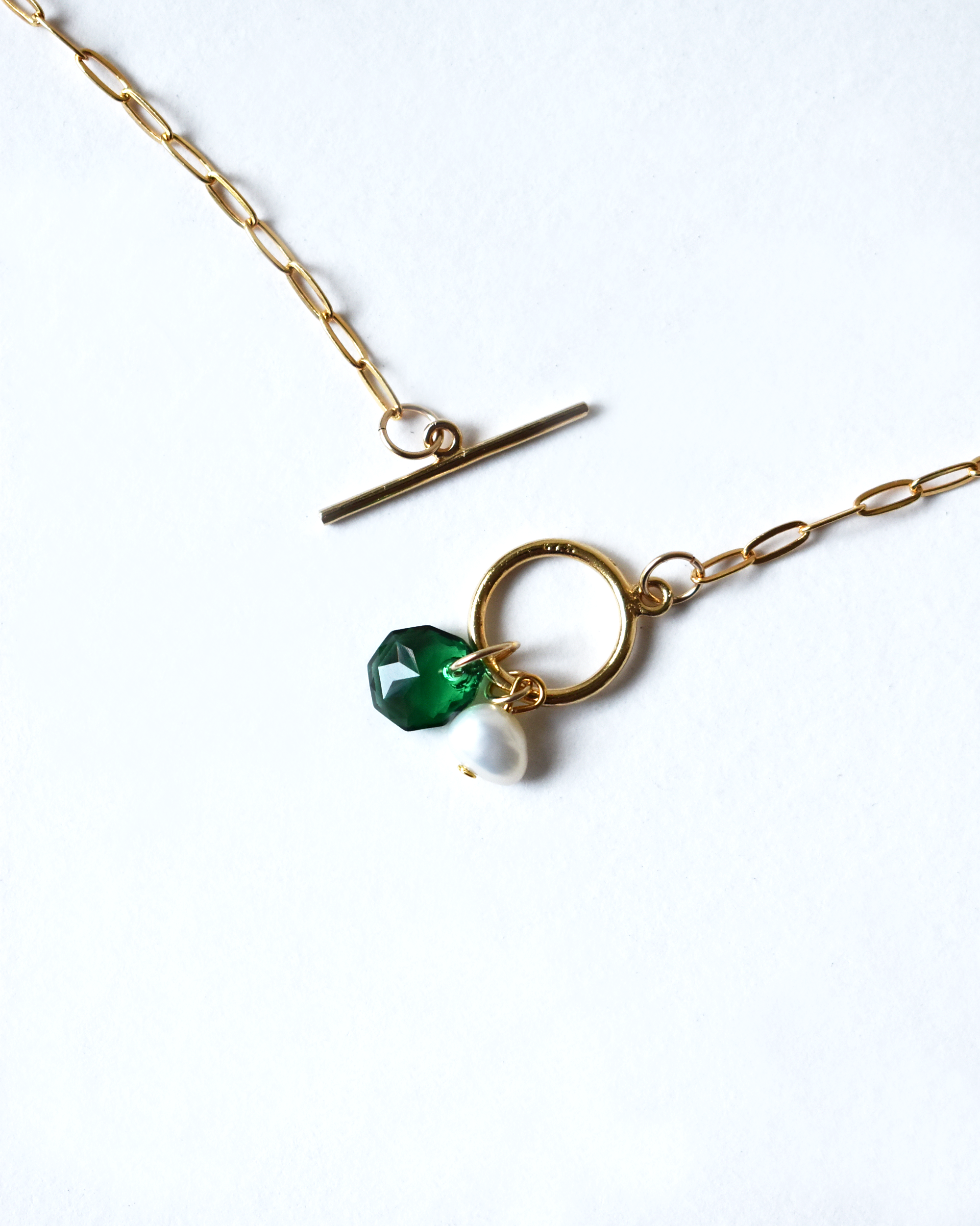 Emerald Green Pearl Drop Toggle Necklace