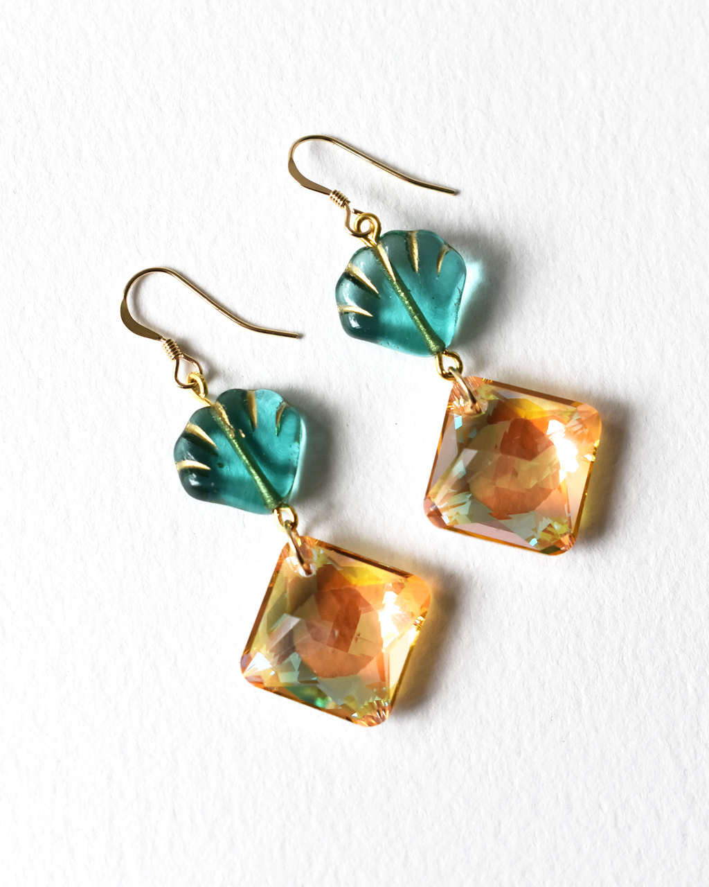 'Soft Coral' Crystal Drop Hook Earrings