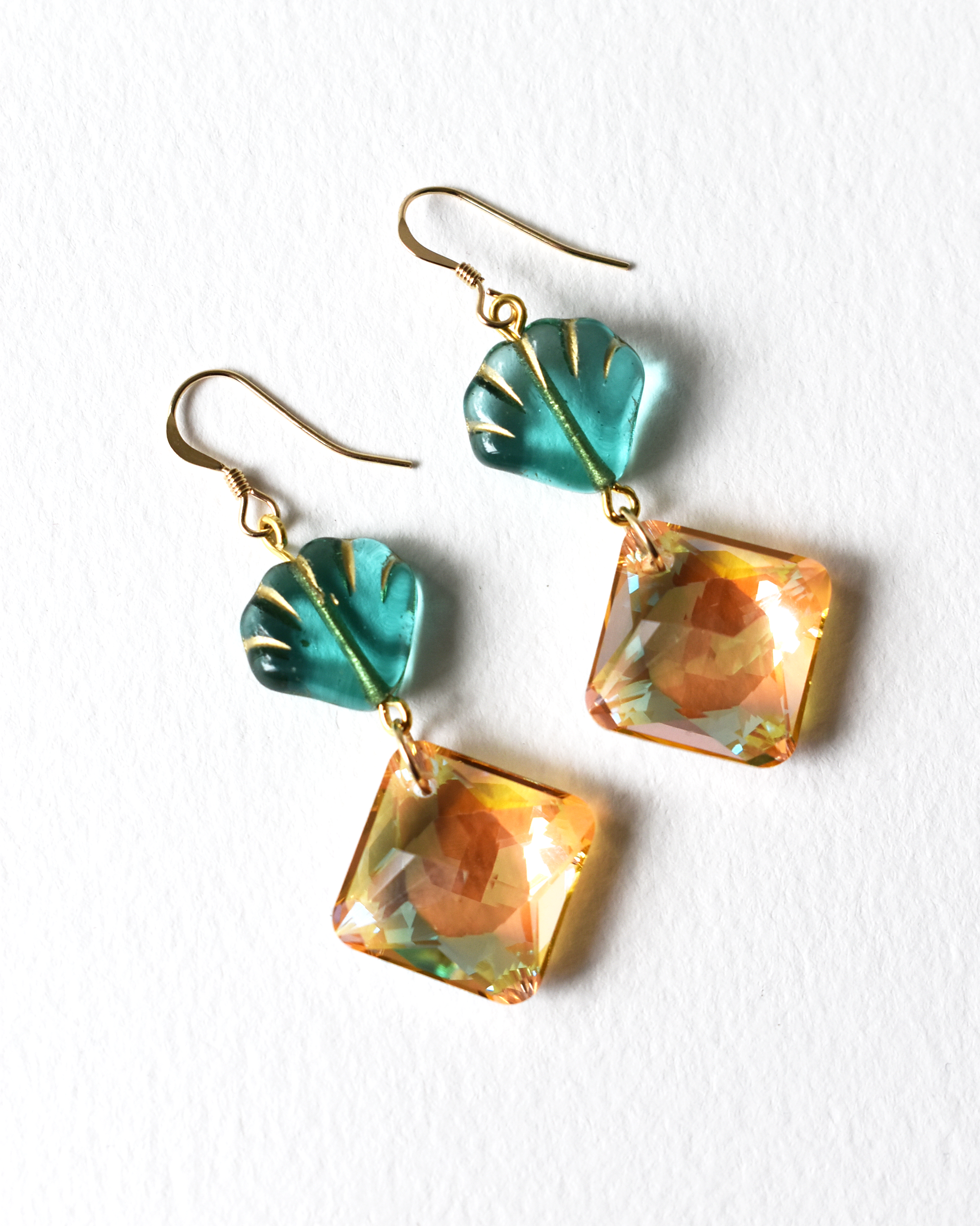 'Soft Coral' Crystal Drop Hook Earrings