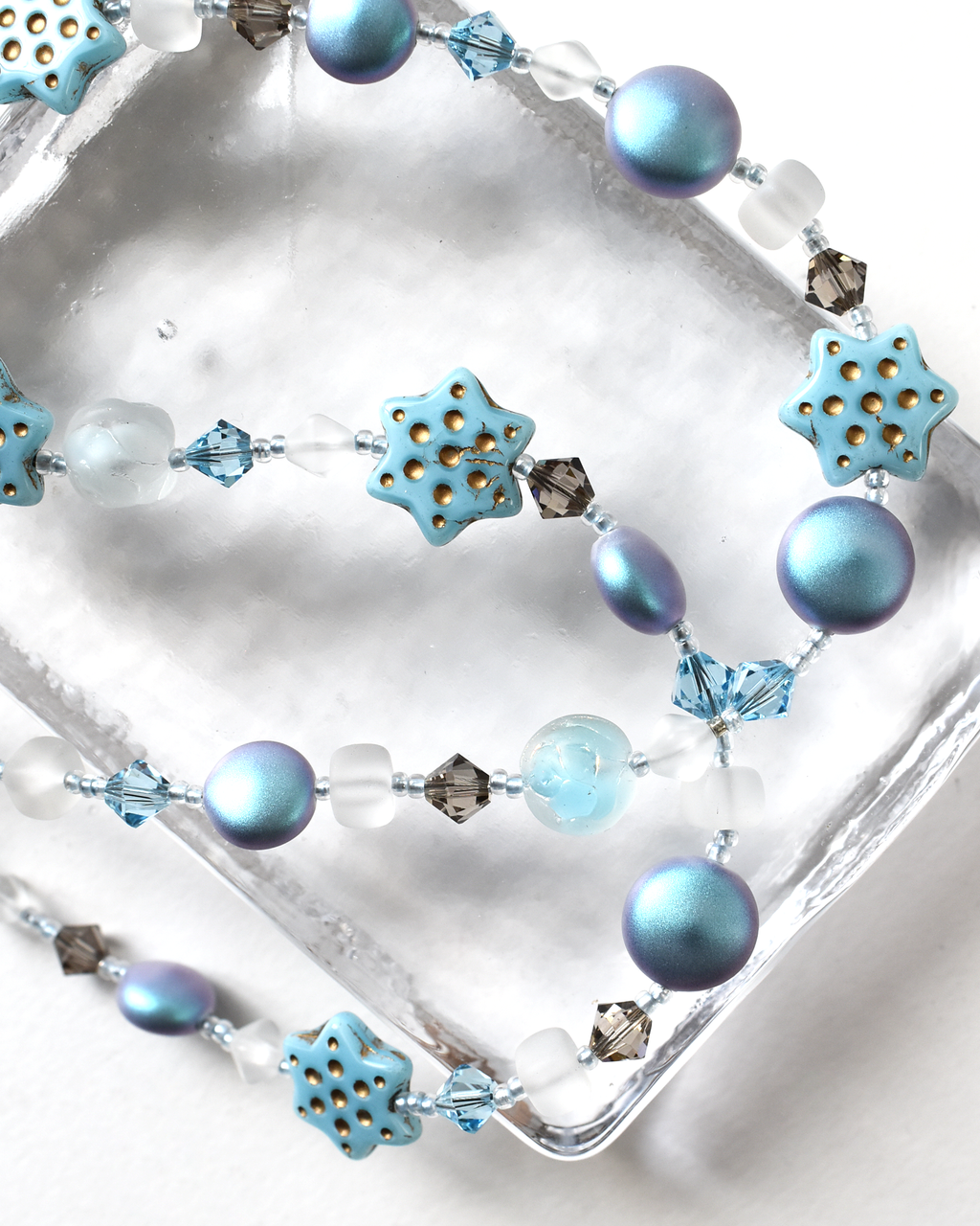 Pale Blue Shimmer Star Beaded Necklace