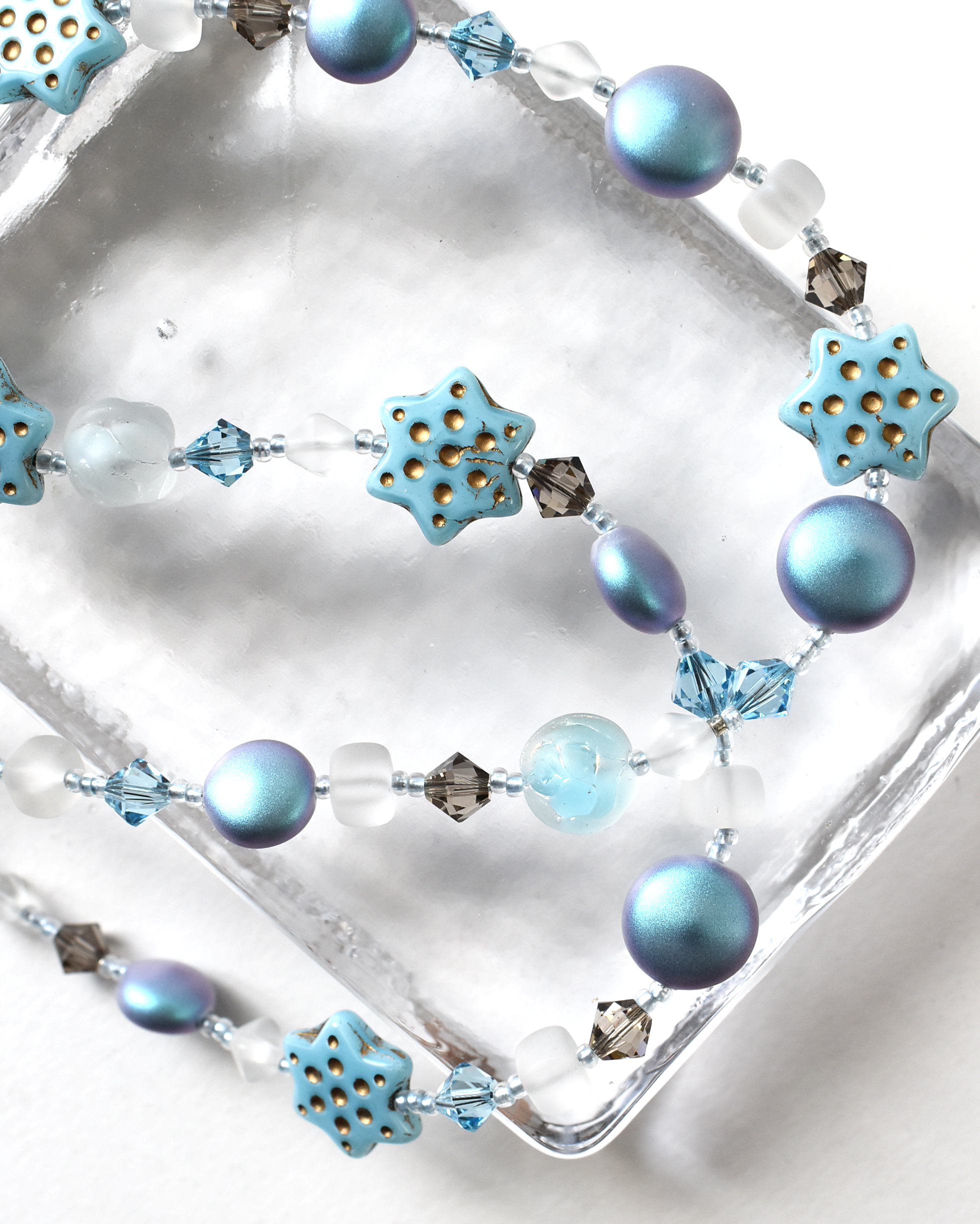 Pale Blue Shimmer Star Beaded Necklace
