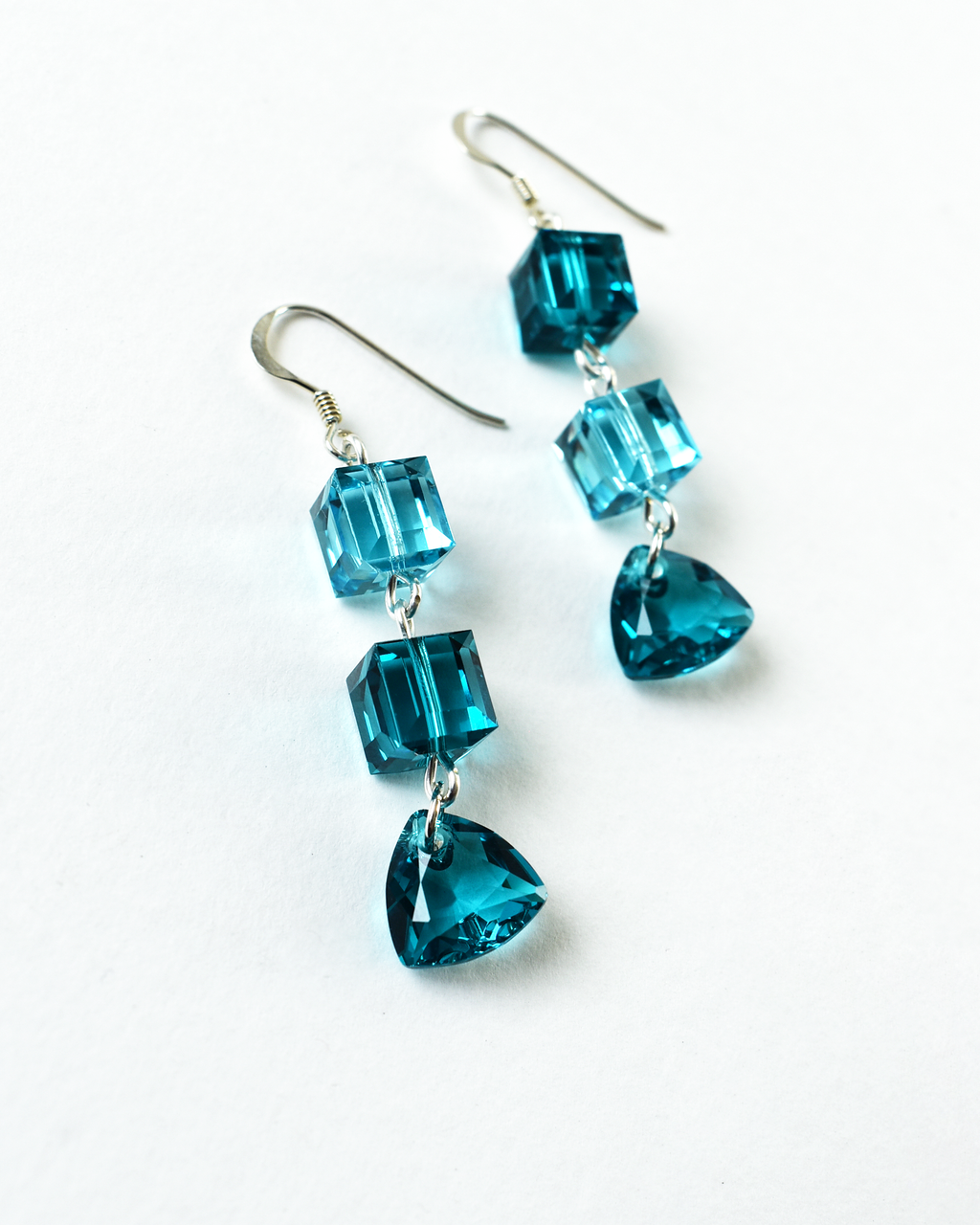 'Teal Horizon' Crystal Cube Earrings