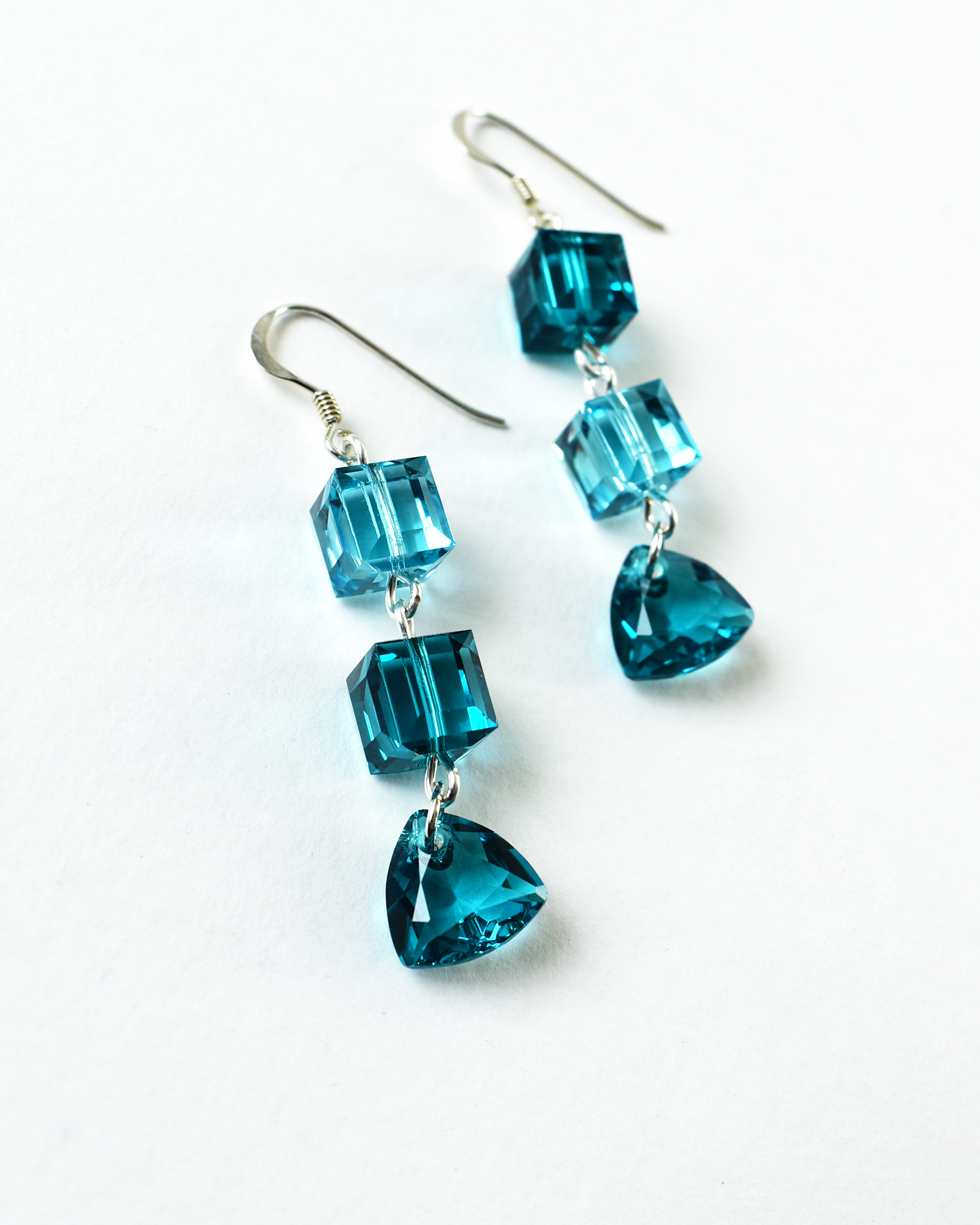 'Teal Horizon' Crystal Cube Earrings