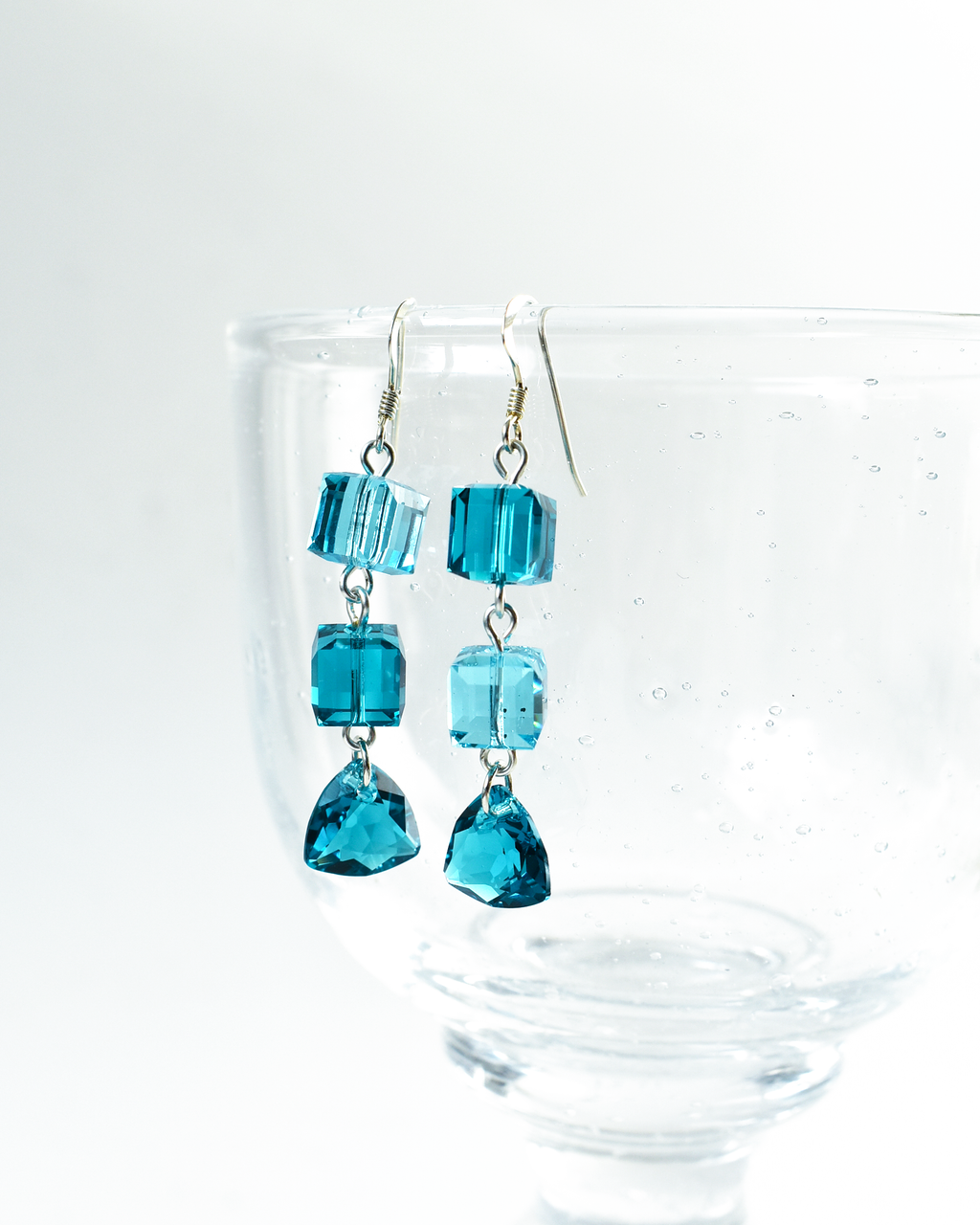 'Teal Horizon' Crystal Cube Earrings