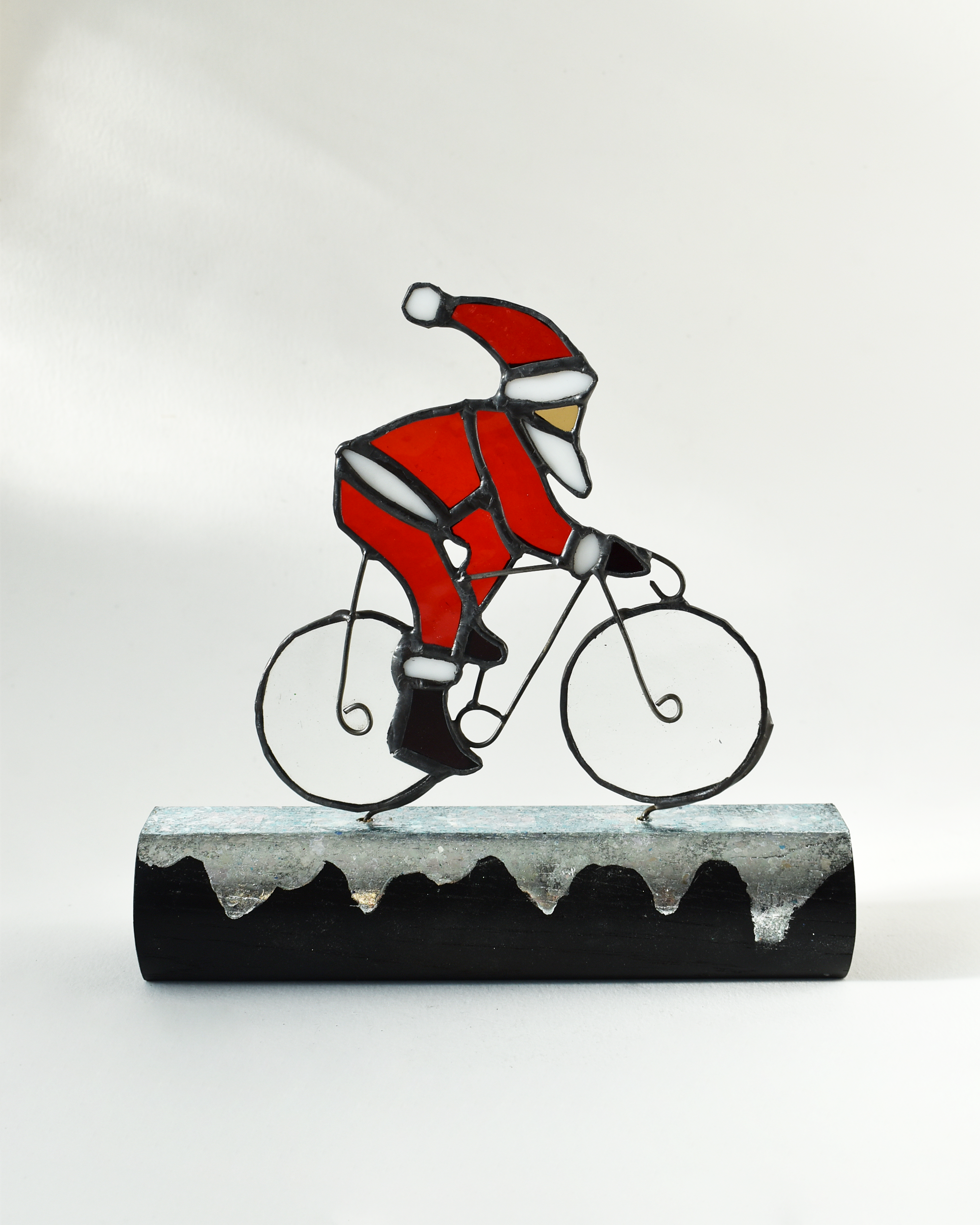 'Cycling Santa' Stained Glass Ornament