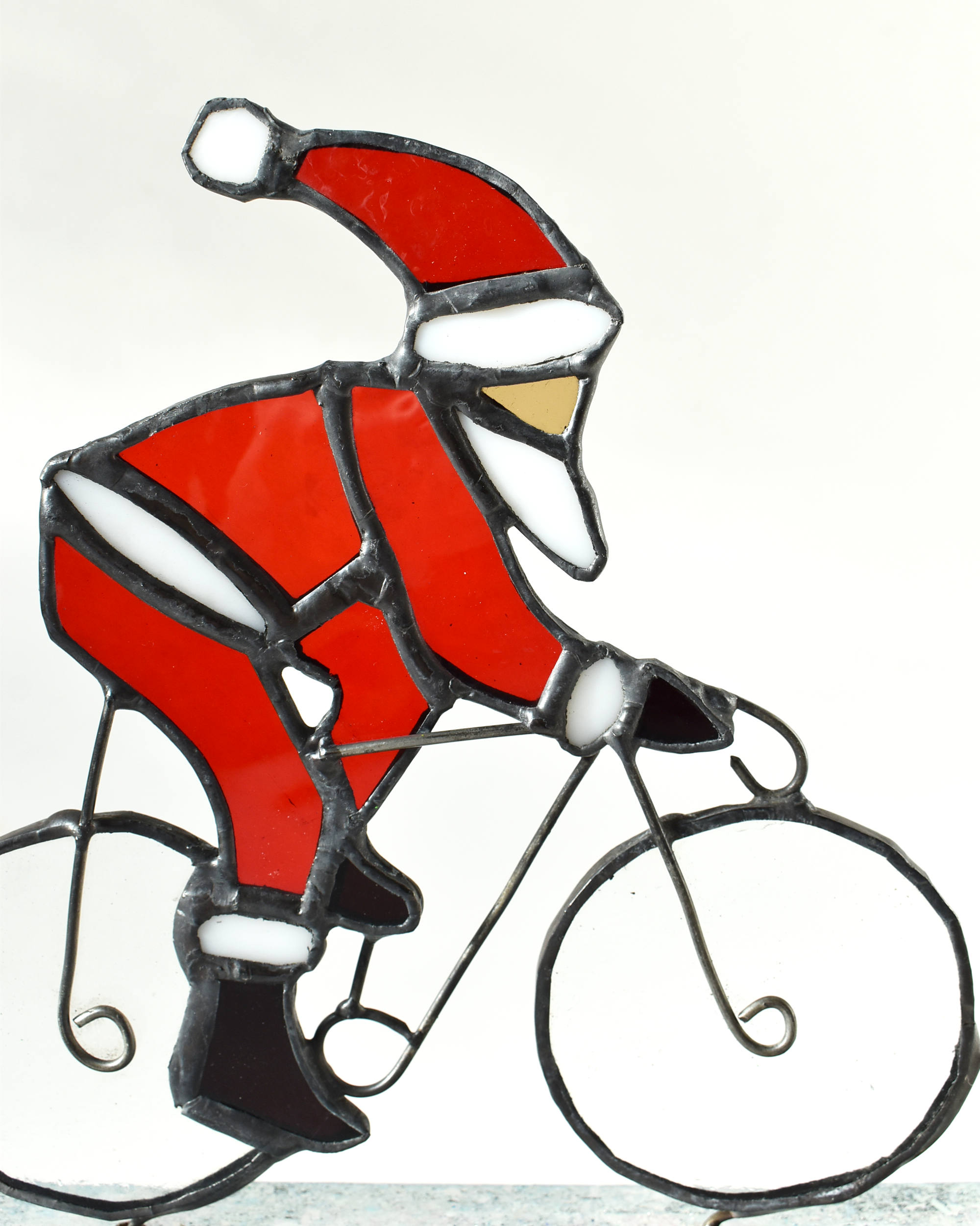 'Cycling Santa' Stained Glass Ornament