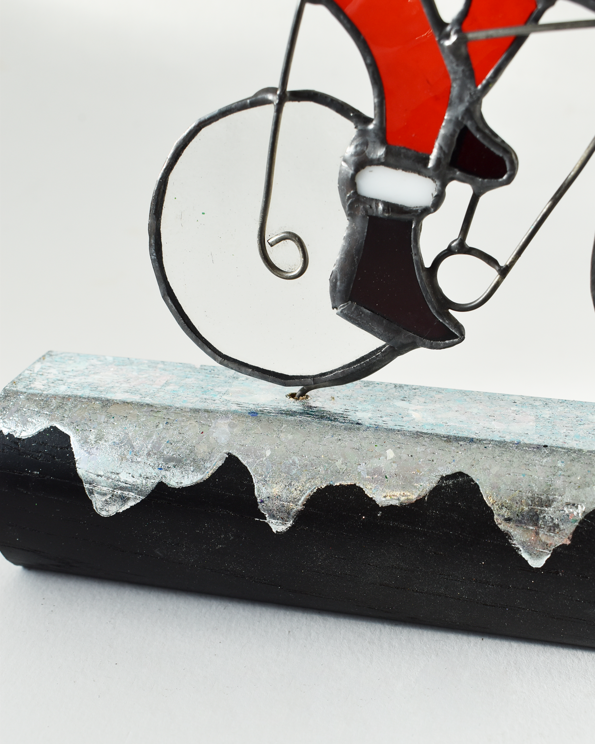 'Cycling Santa' Stained Glass Ornament