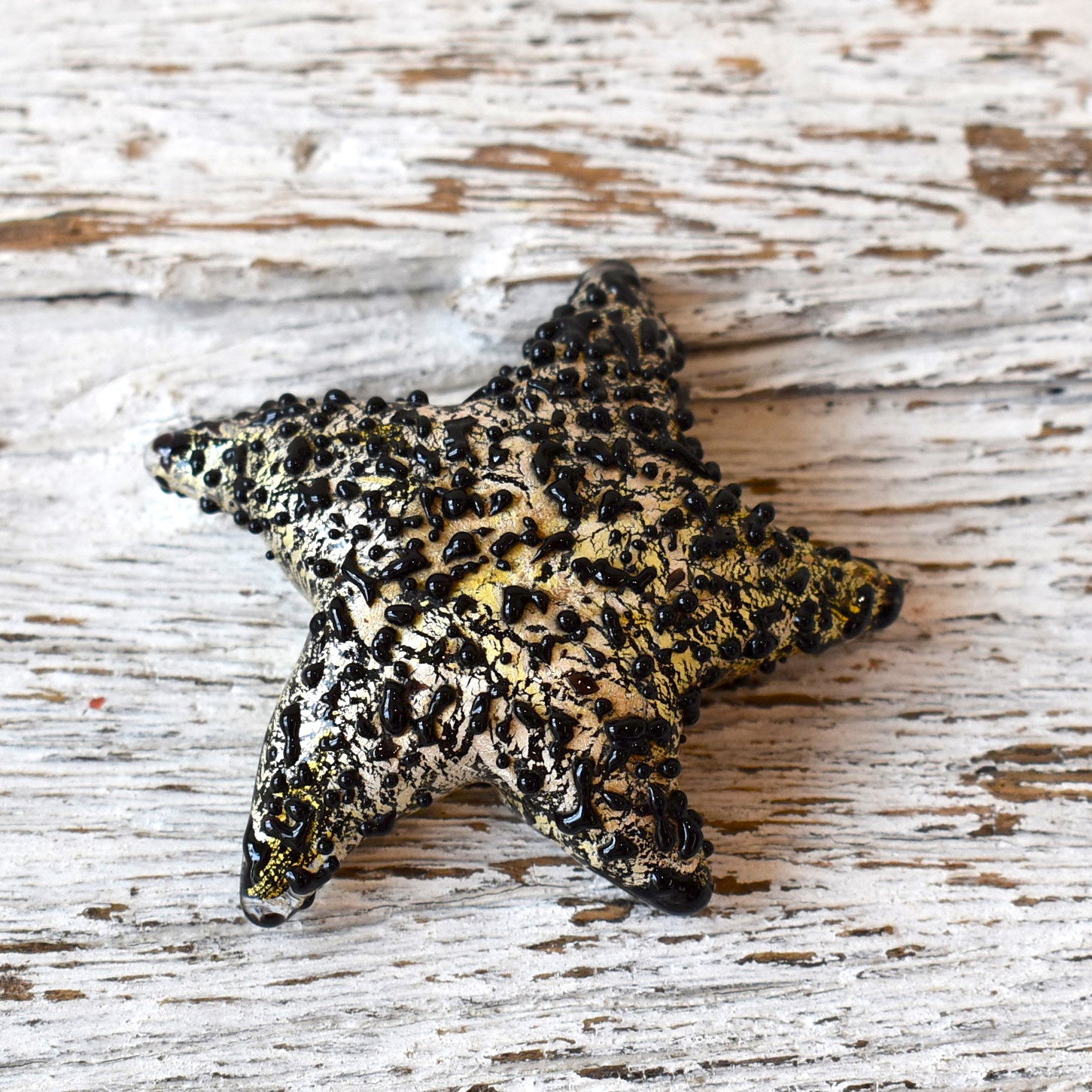 Black Glass Starfish with Gold and Silver Leaf - Corley Studio Shop