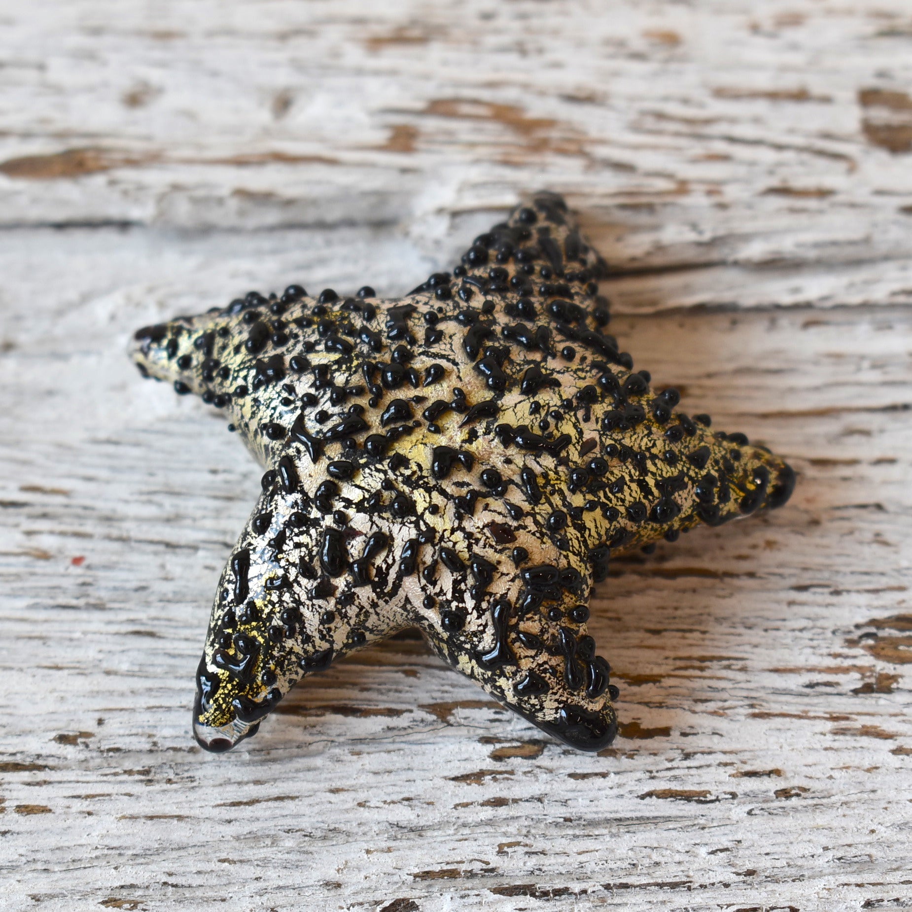 Black Glass Starfish with Gold and Silver Leaf - Corley Studio Shop