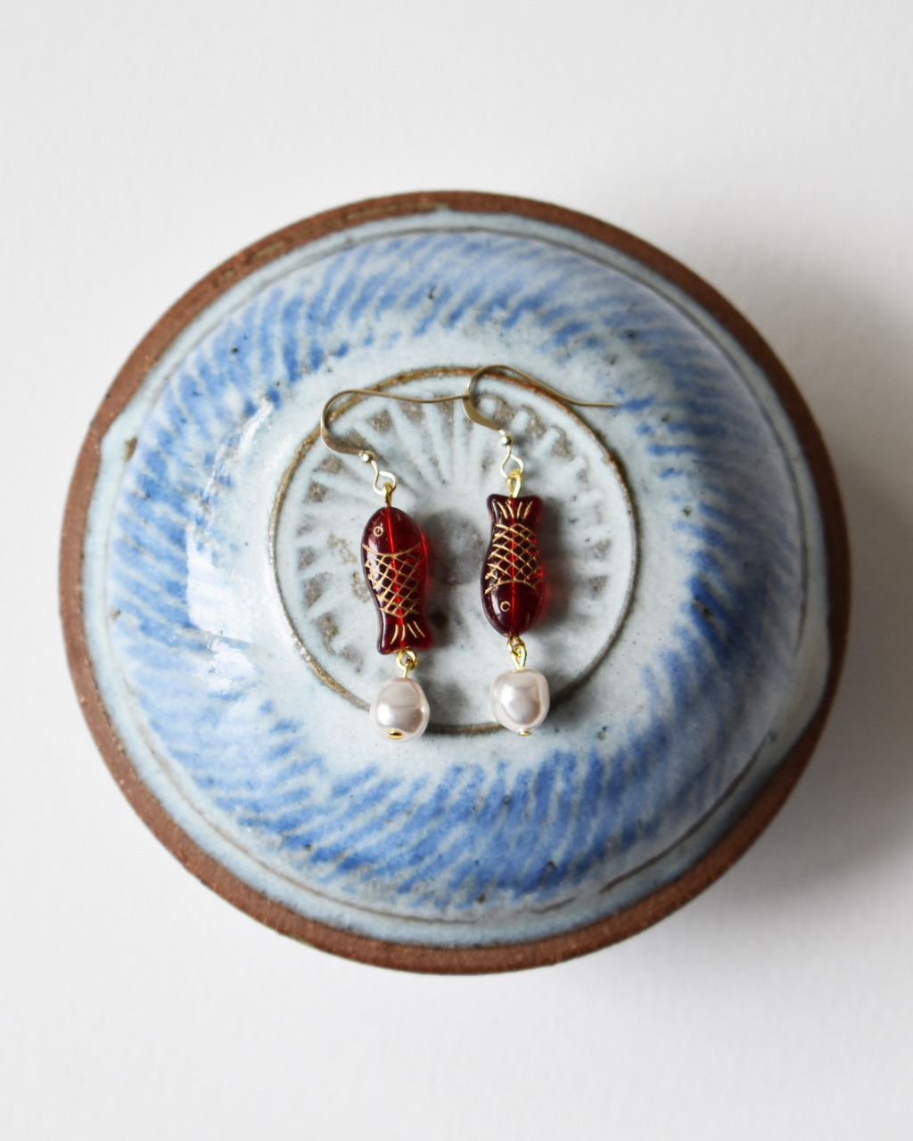 Red Fish Drop Hook Earrings