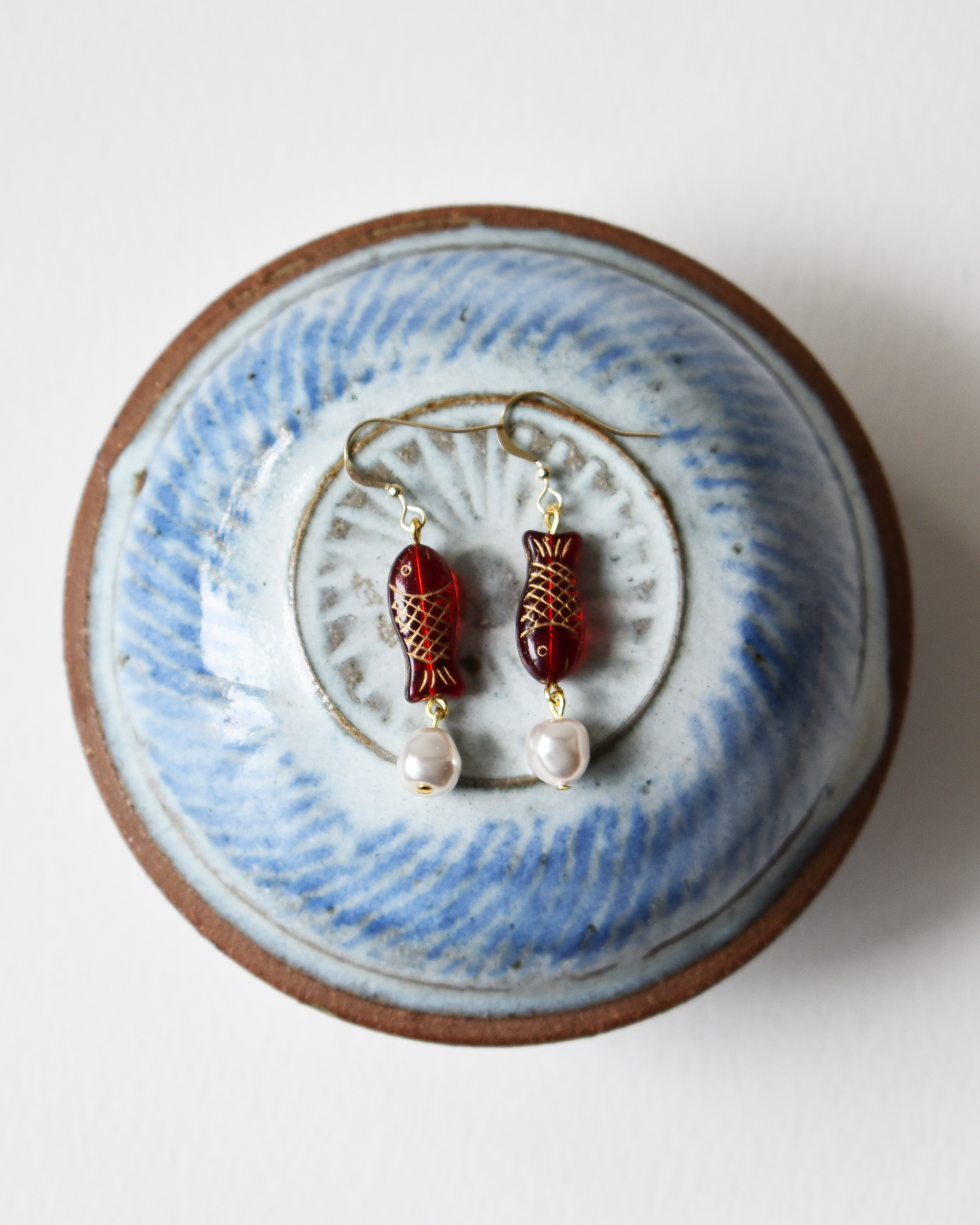 Red Fish Drop Hook Earrings