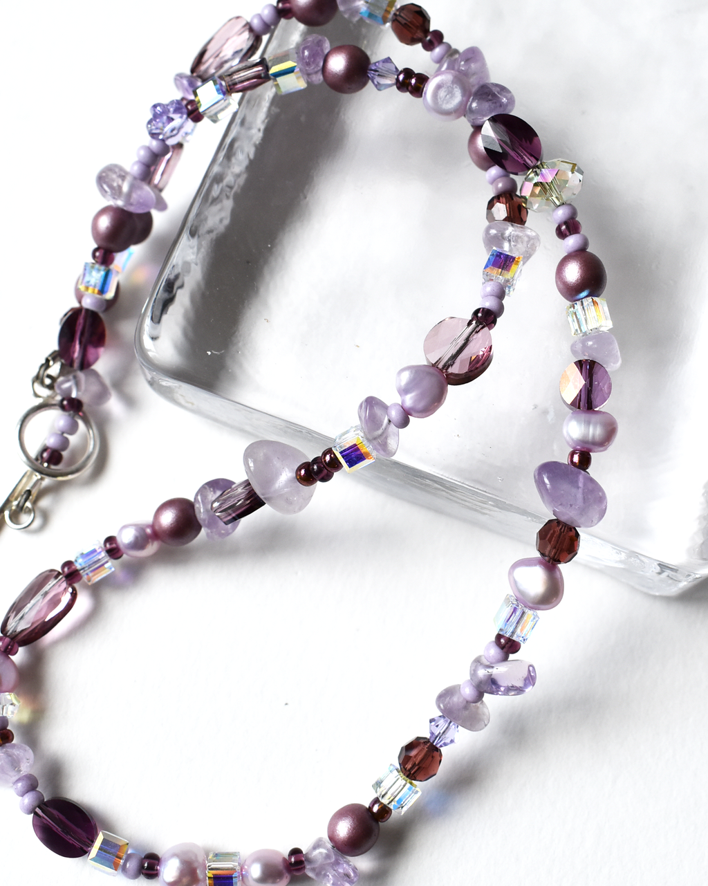 Amethyst Crystal Purple Beaded Necklace