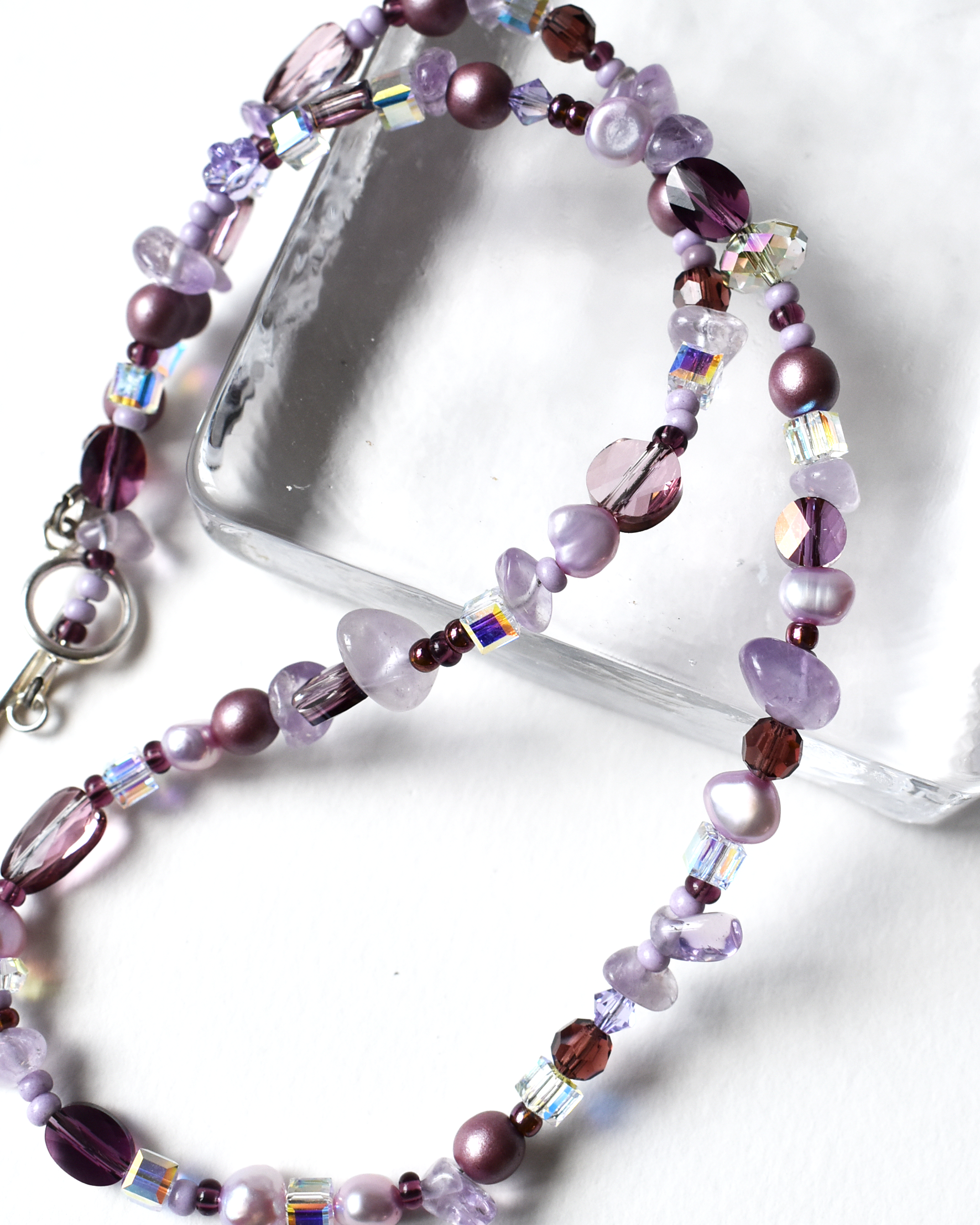 Amethyst Crystal Purple Beaded Necklace