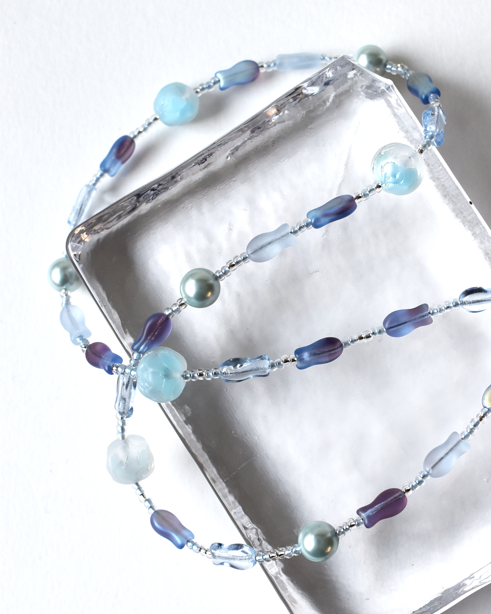 'Frosted Coast' Pale Blue Beaded Necklace