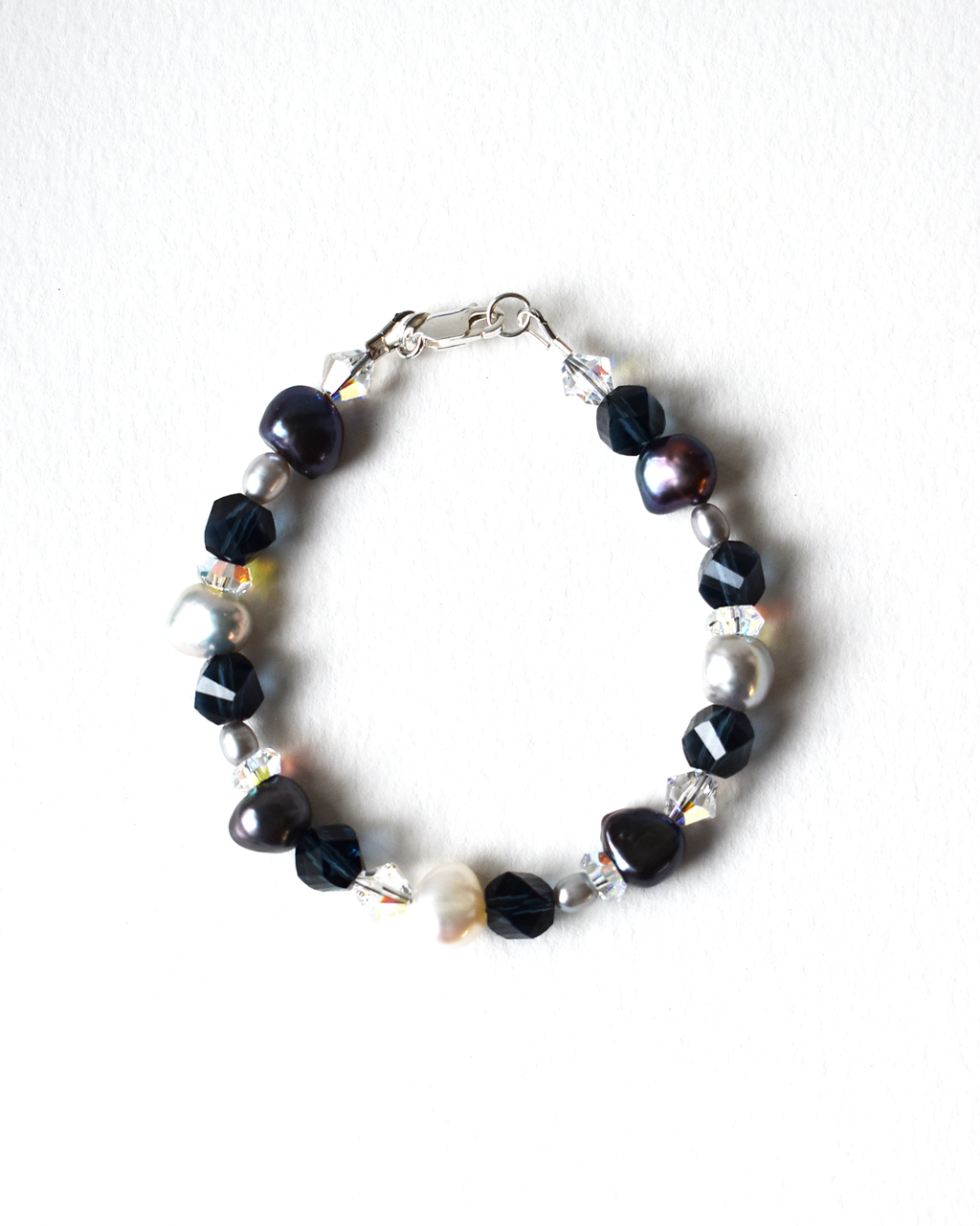 Midnight Blue & Silver Freshwater Pearl Bracelet