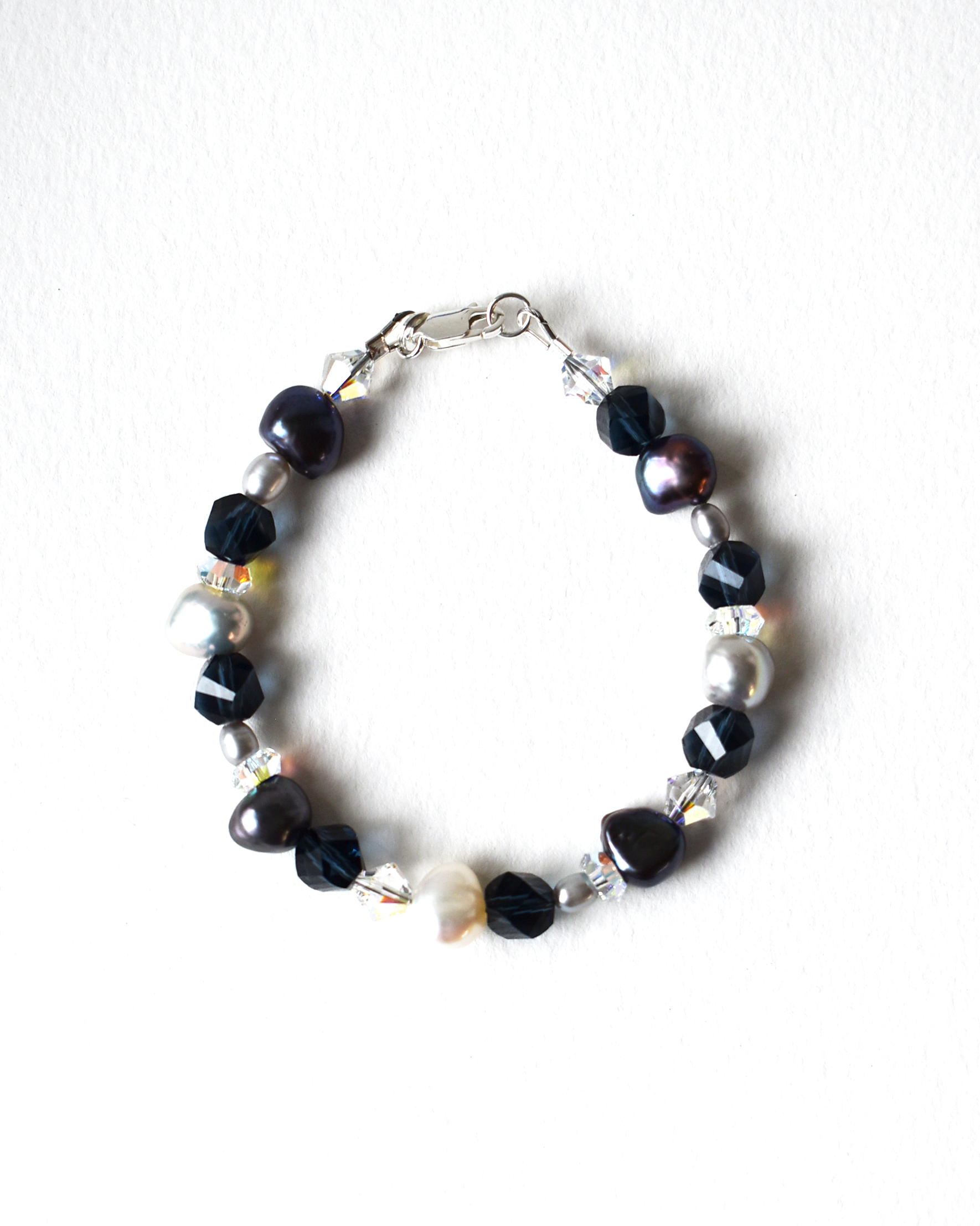 Midnight Blue & Silver Freshwater Pearl Bracelet