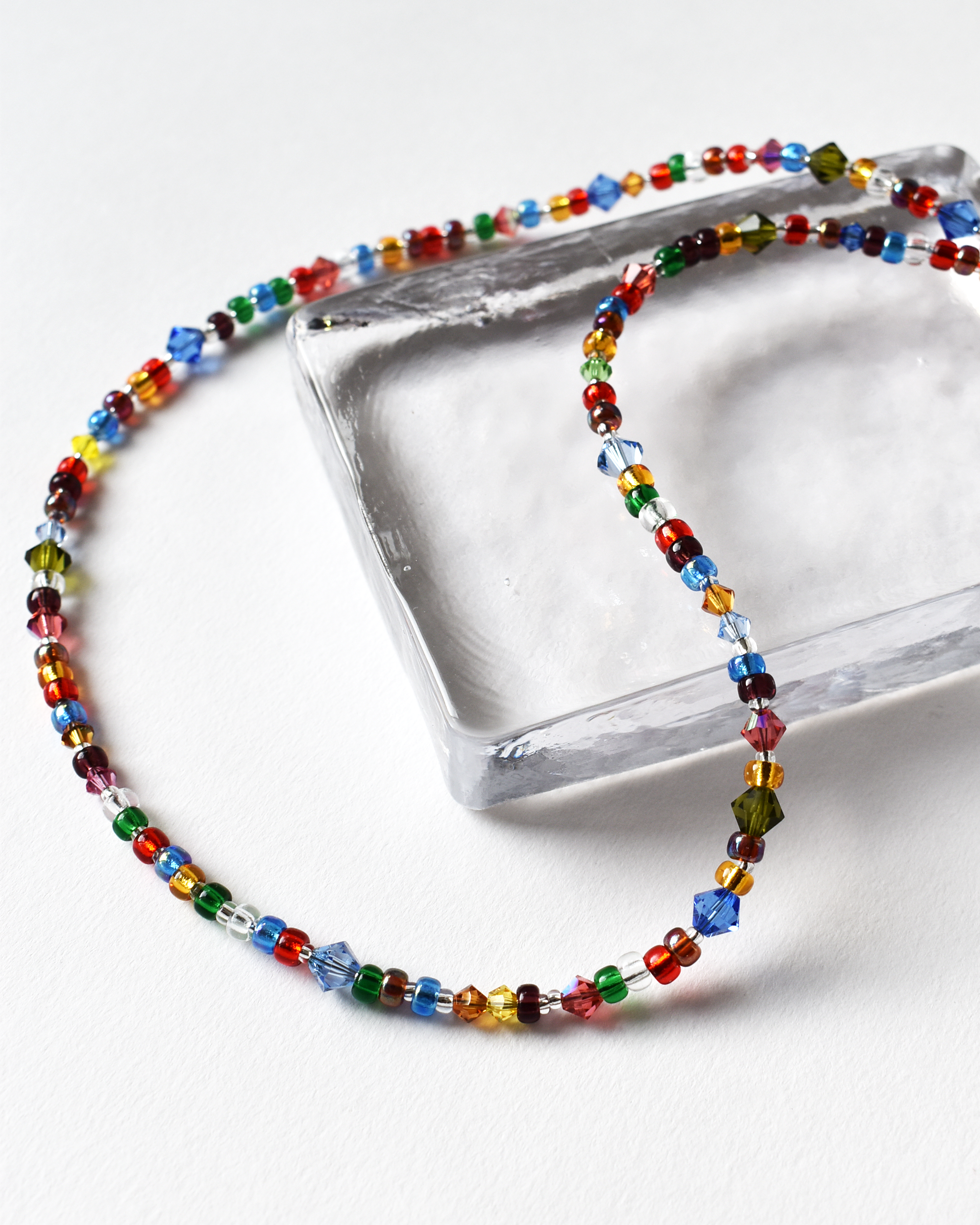 Jewel-Toned Rainbow Crystal Beaded Necklace