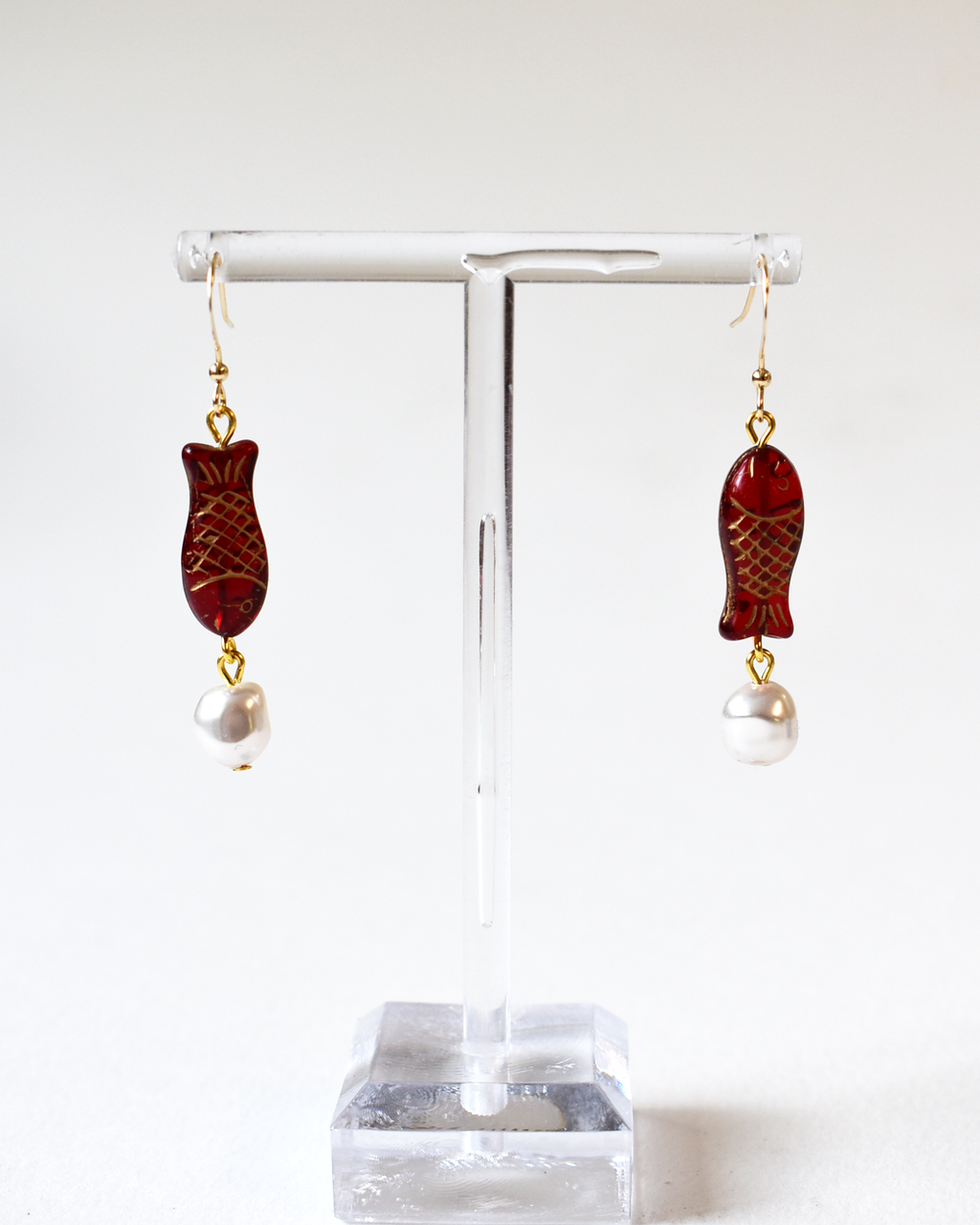 Red Fish Drop Hook Earrings
