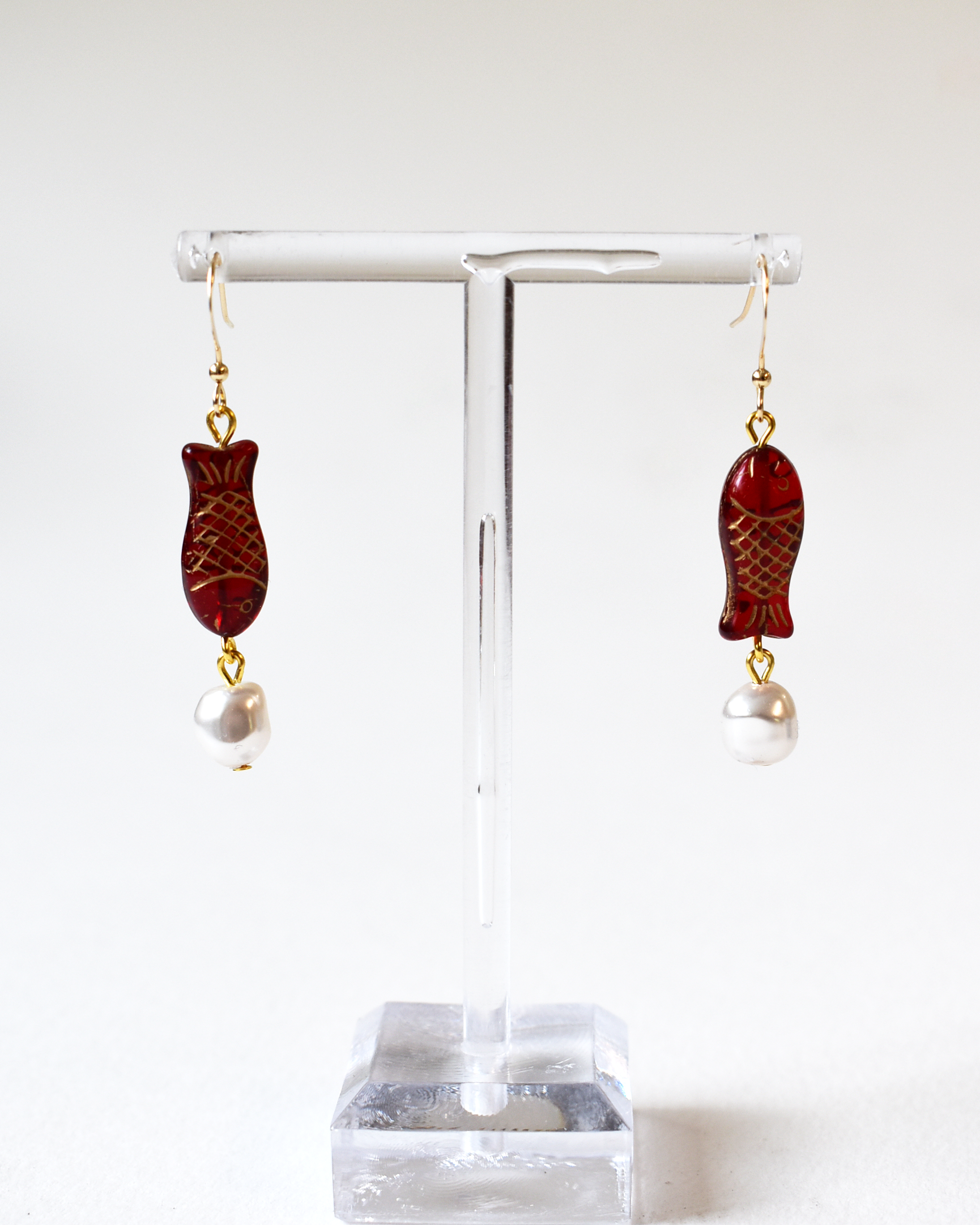 Red Fish Drop Hook Earrings