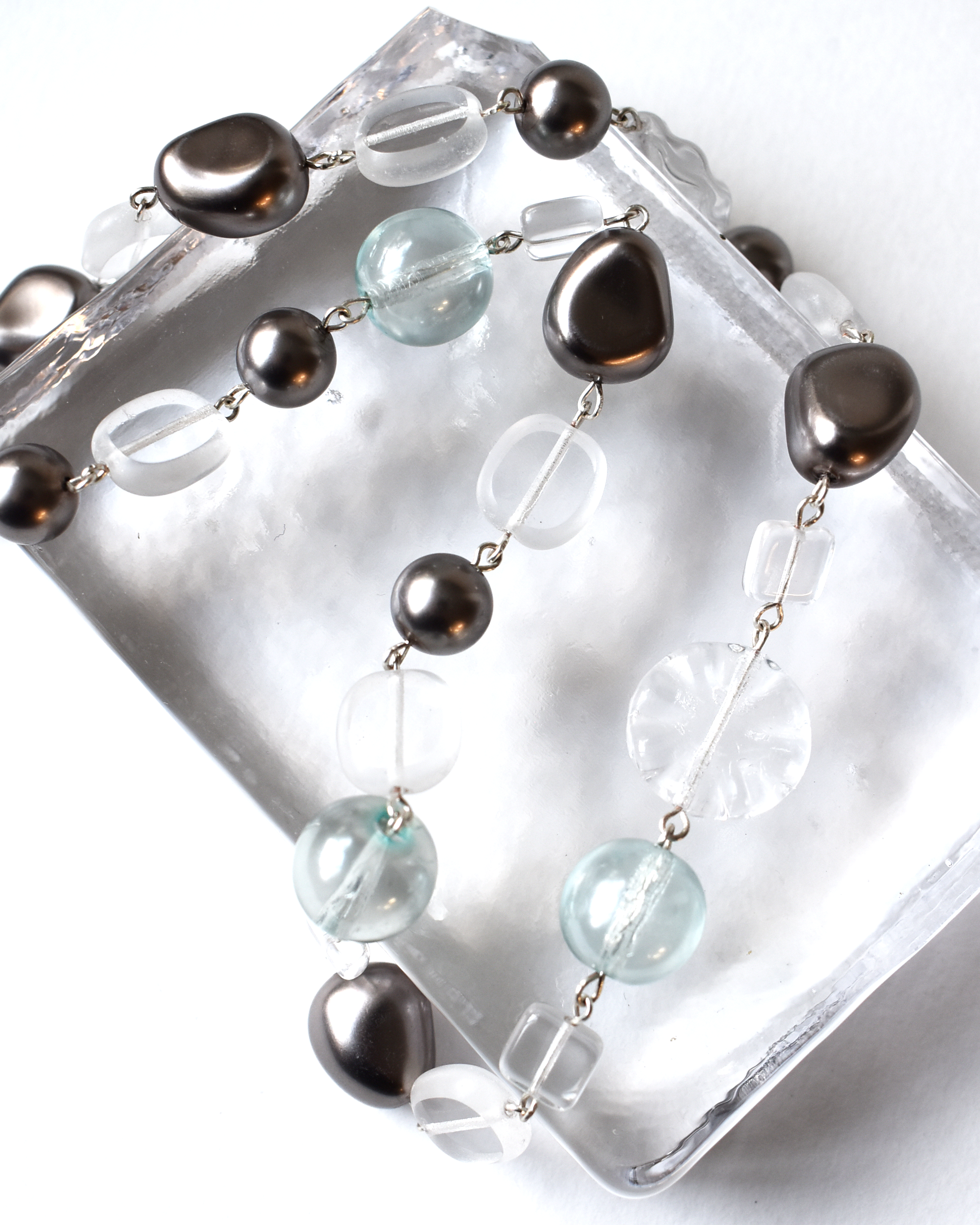 Soft Blue & Grey Beaded Necklace