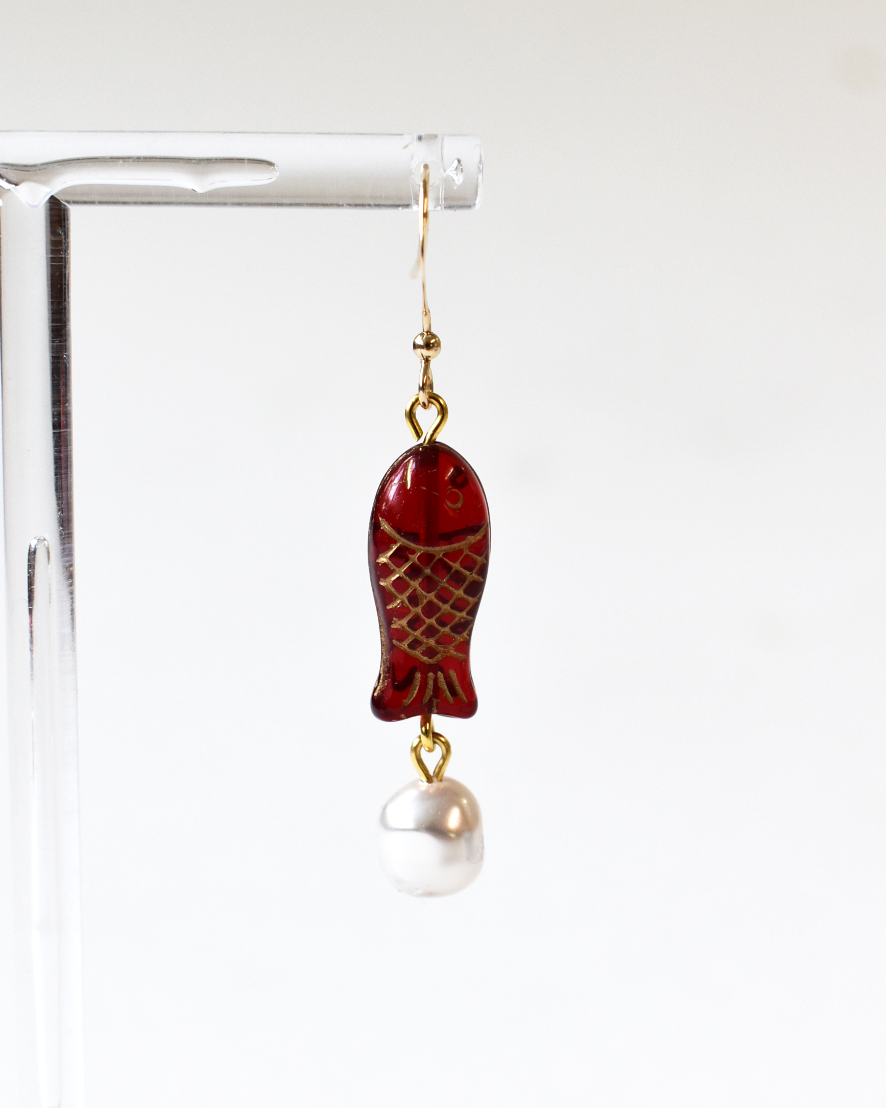 Red Fish Drop Hook Earrings