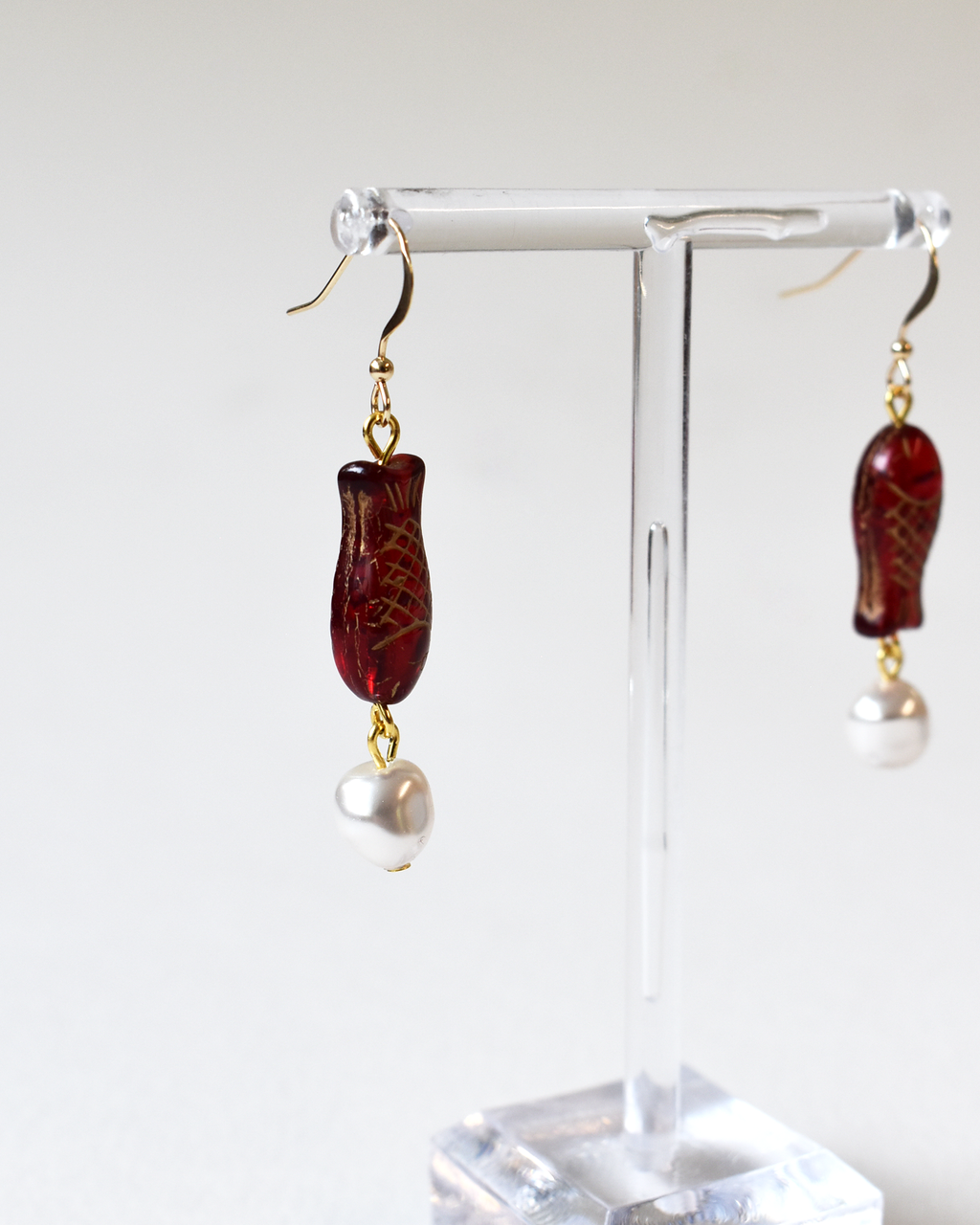 Red Fish Drop Hook Earrings