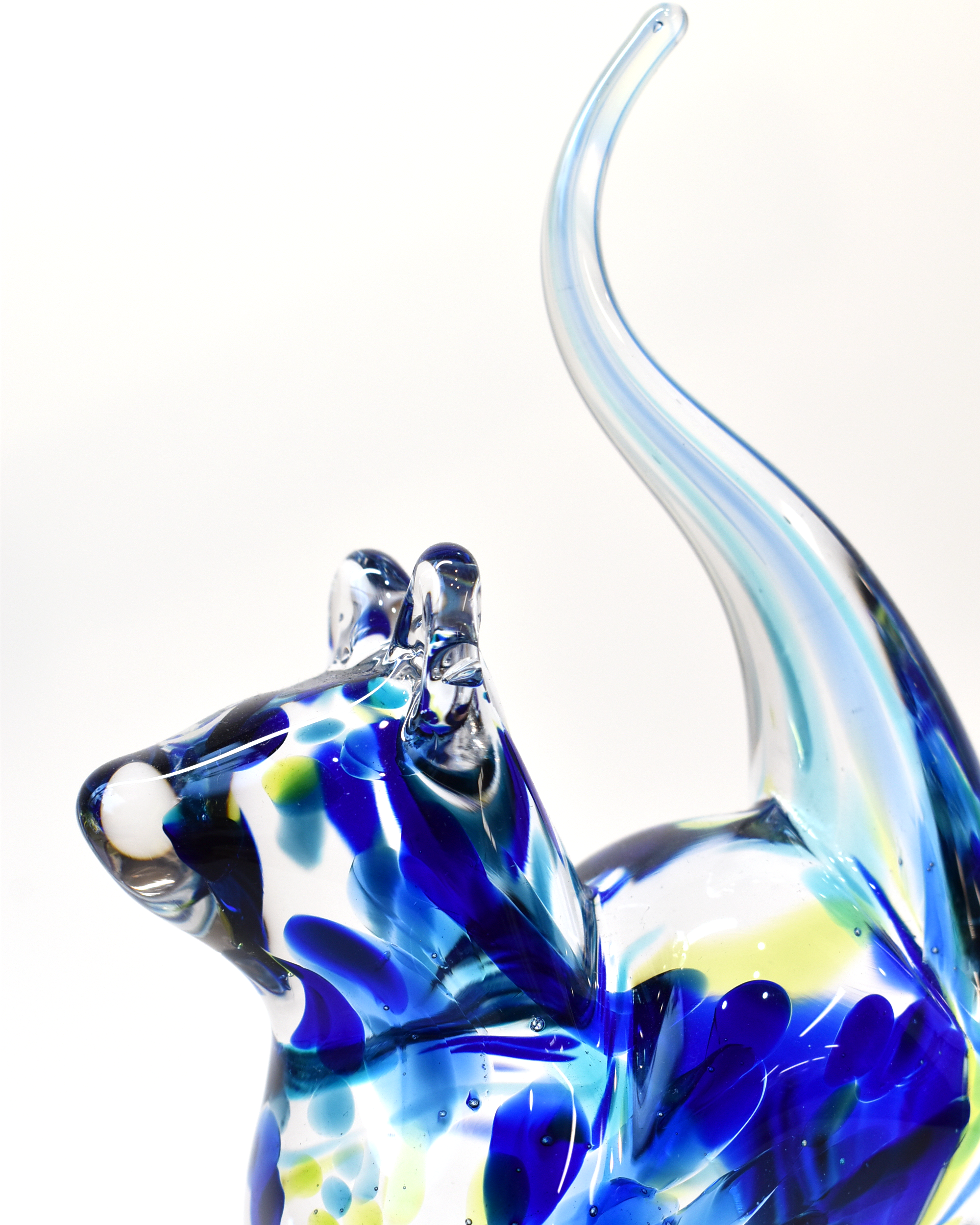 Aqua, Blue and Clear Streaky Glass Cat (M)