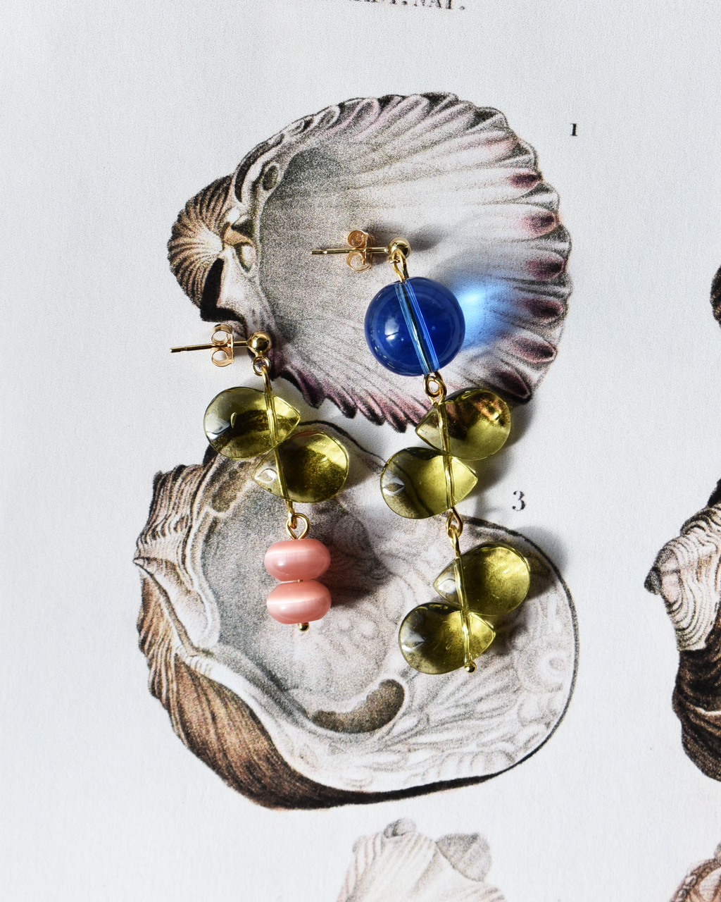 Mismatched 'Olive Cascade' Earrings