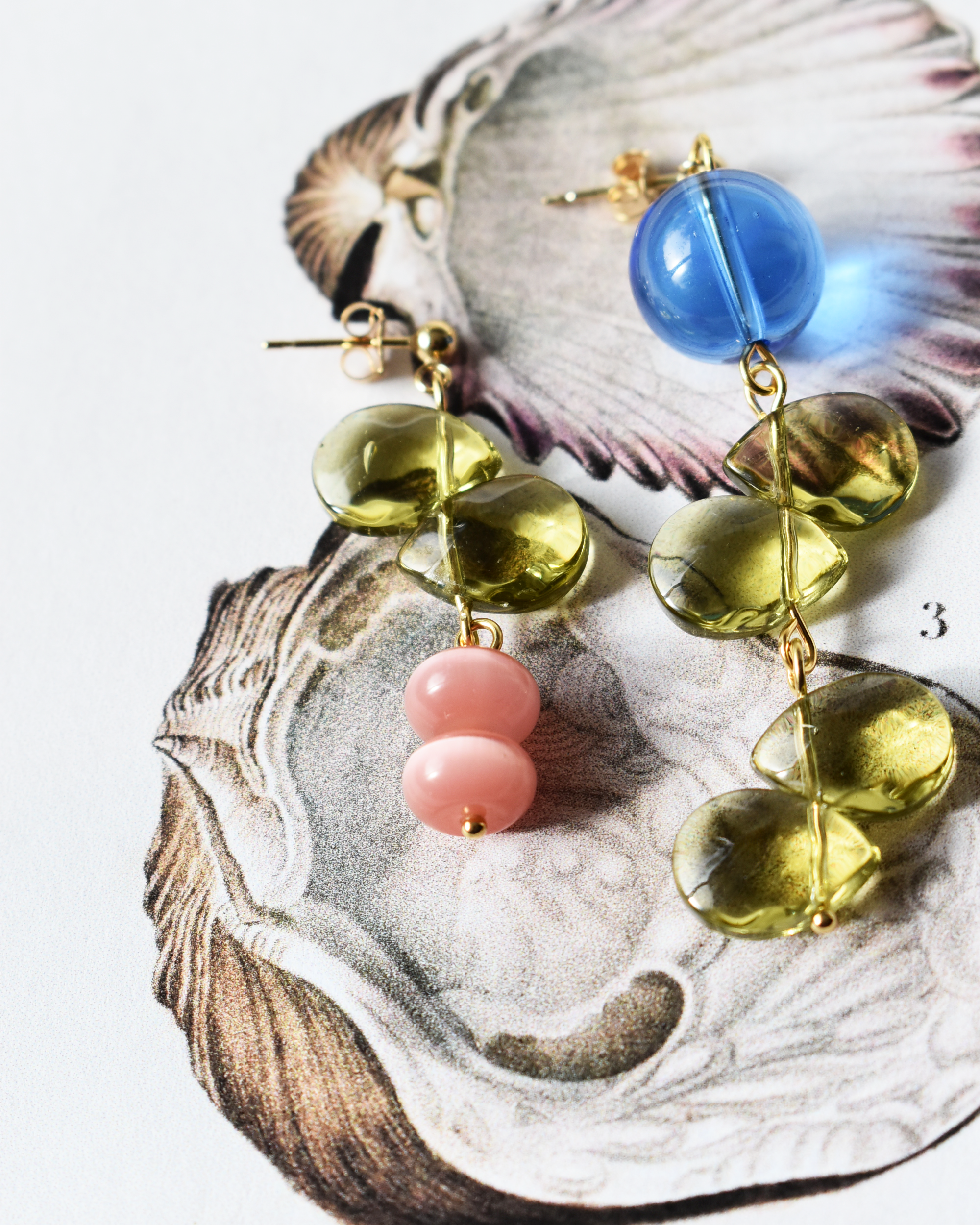 Mismatched 'Olive Cascade' Earrings