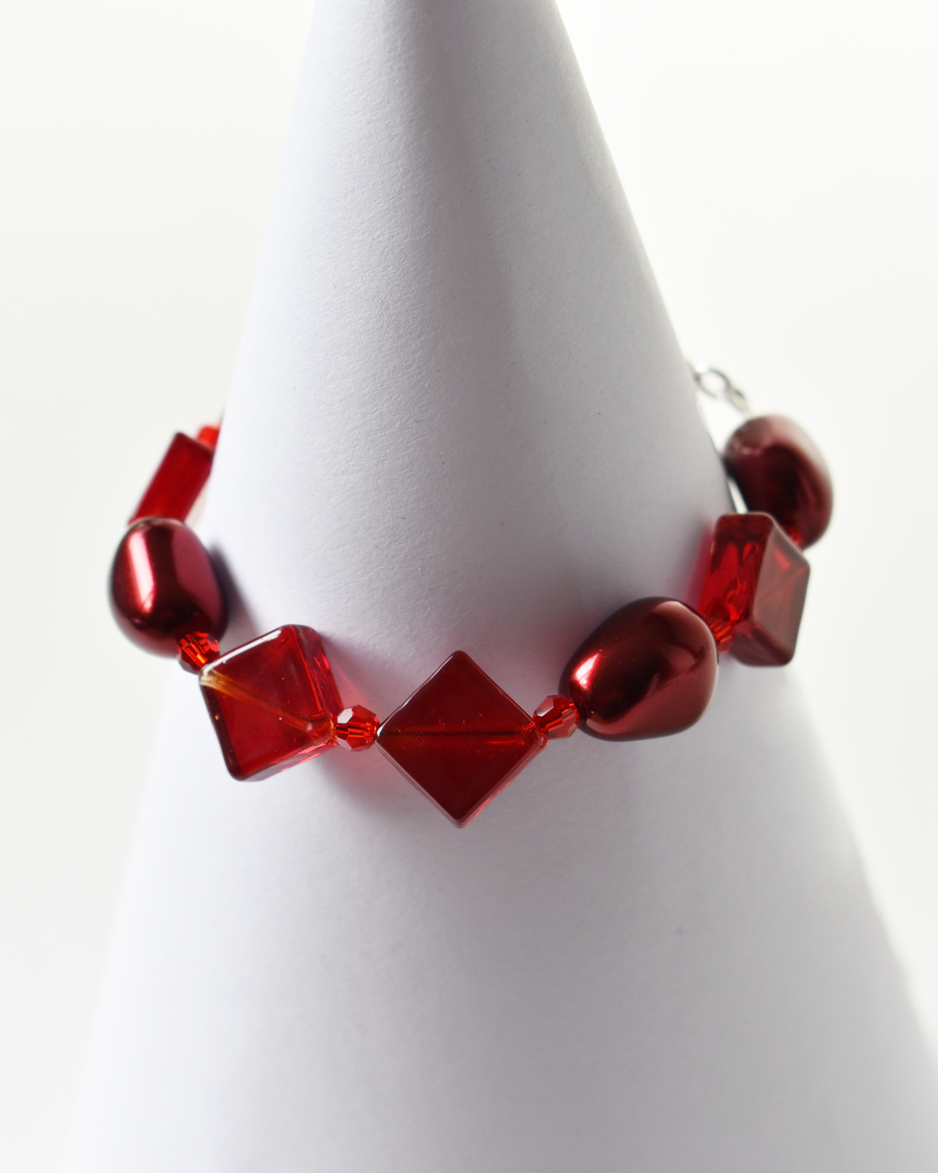 Vibrant Red Venetian Glass & Crystal Bracelet