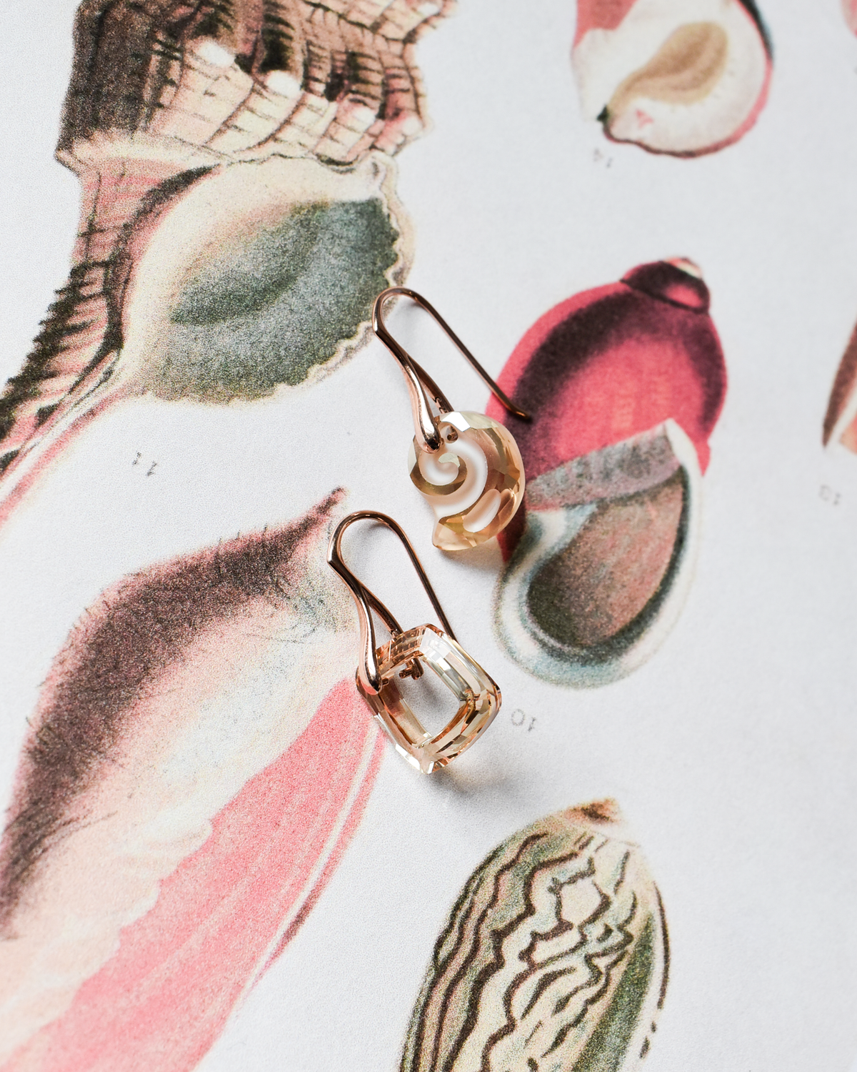 'Ammonite Glow' Asymmetric Crystal Earrings